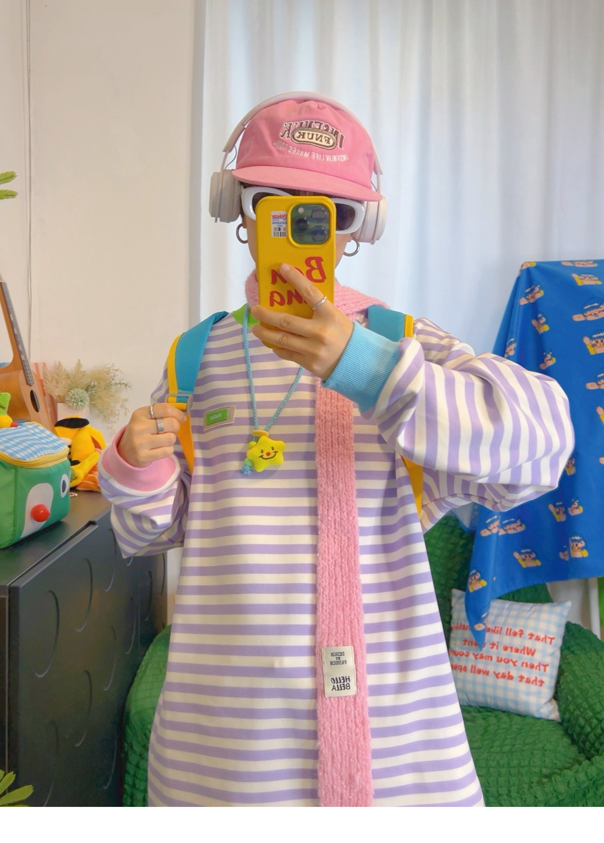 Decora Kei Purple Striped Long Sleeve Tee - KURIOSITAET by Land Decora