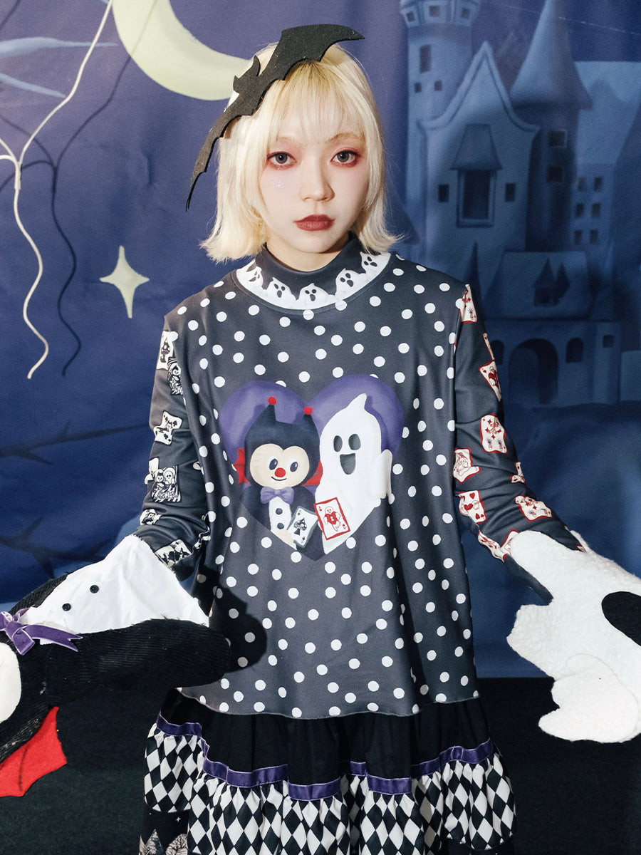 Meugler Base Shirt Ghost Playing Cards Shirt Long Sleeve Top by Land Decora