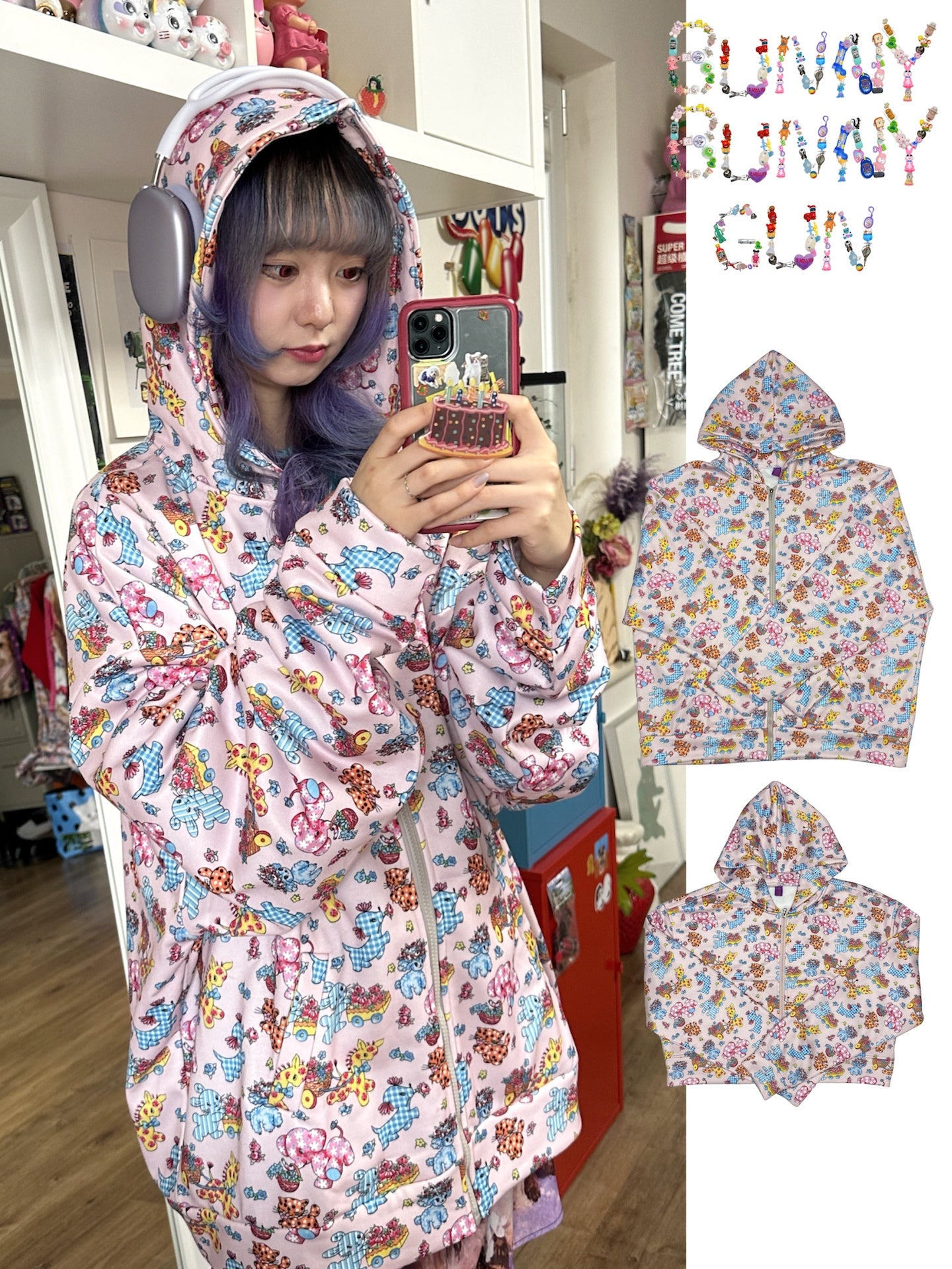 Harajuku Vintage Animal Sweatshirt Pink Loose Fit - BunnyBunnyGun by Land Decora