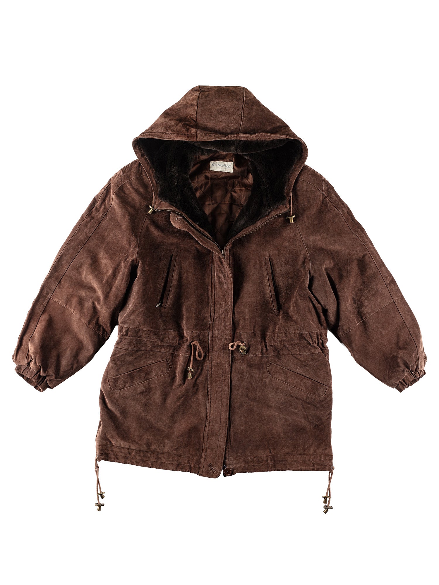 Vintage 90's Men Hooded Suede Jacket in Brown by Northern Grip