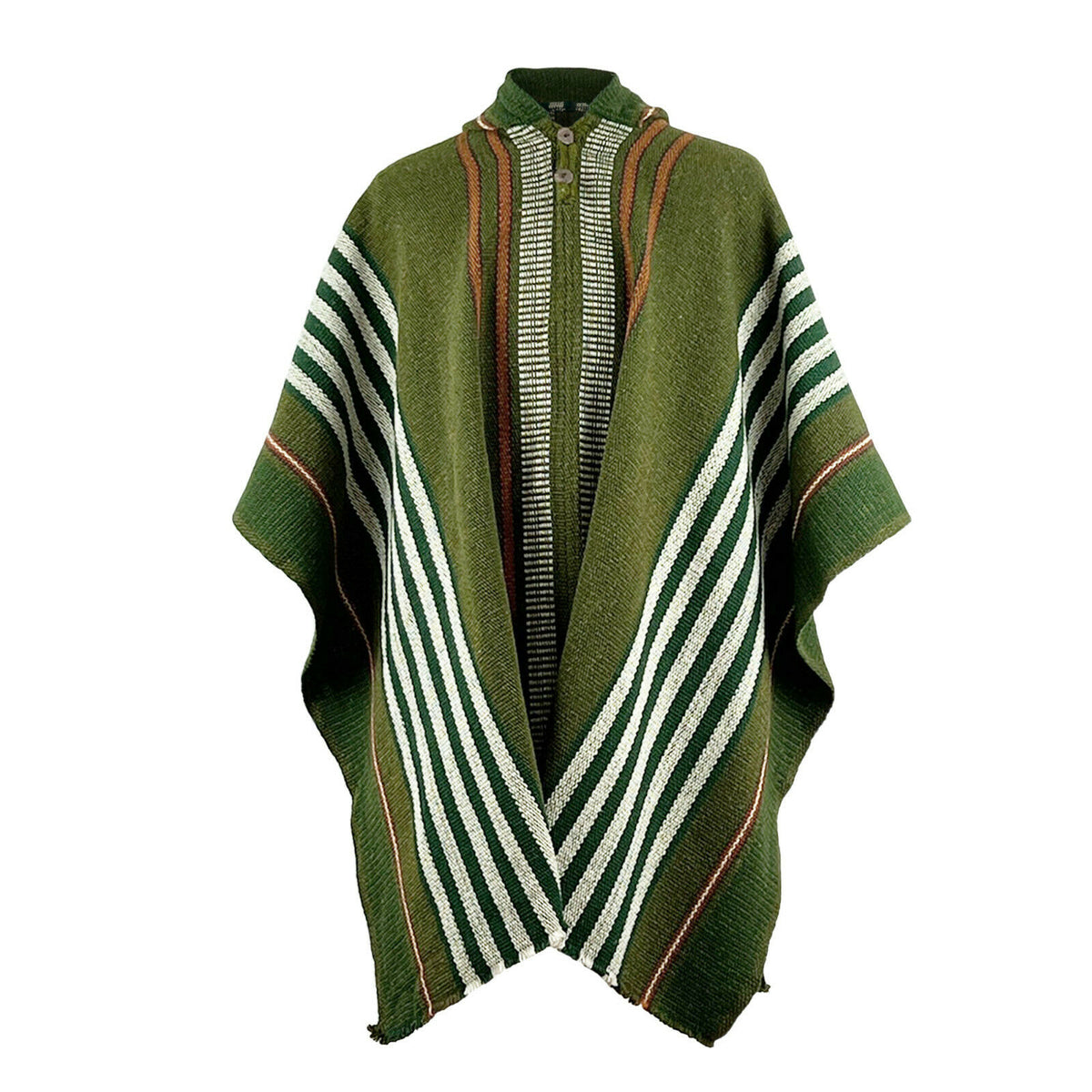 Llama Wool Unisex South American Handwoven Hooded Poncho - olive green by ECUALAMA