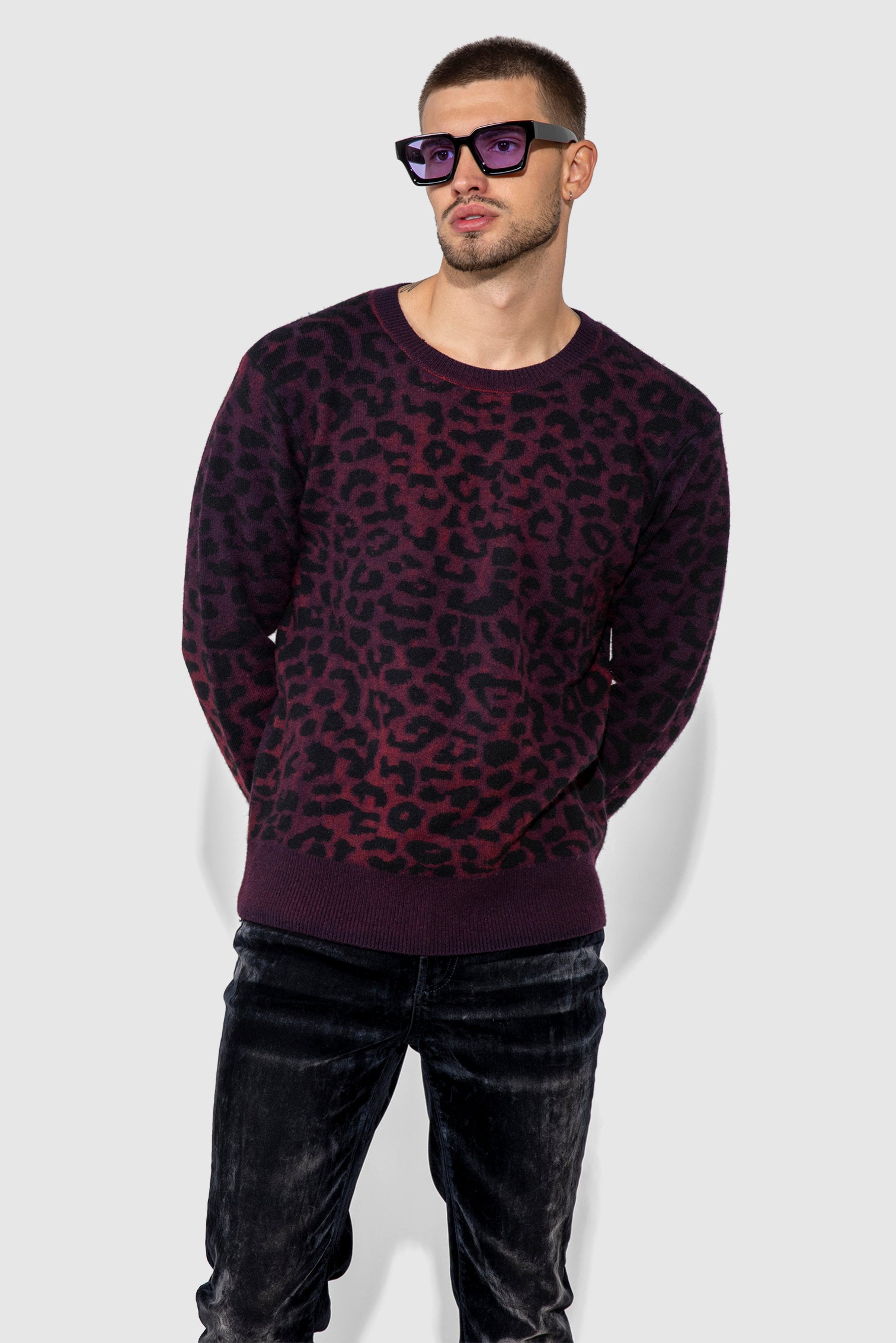 Jalen Vintage Leopard Knitted Long Sleeve Sweater by MONFRERE