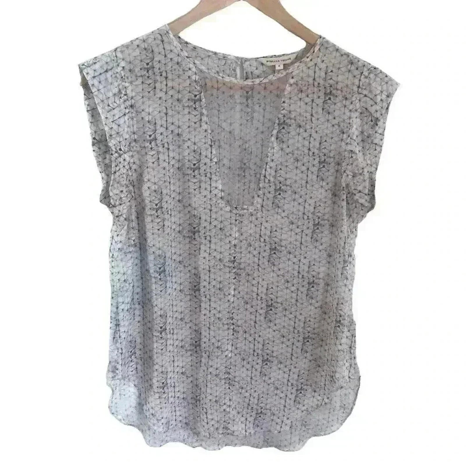 Silk Rebecca Taylor Charlie Blouse Geometric Pink Blue Short Sleeve Si by Hot Girl Secondhand