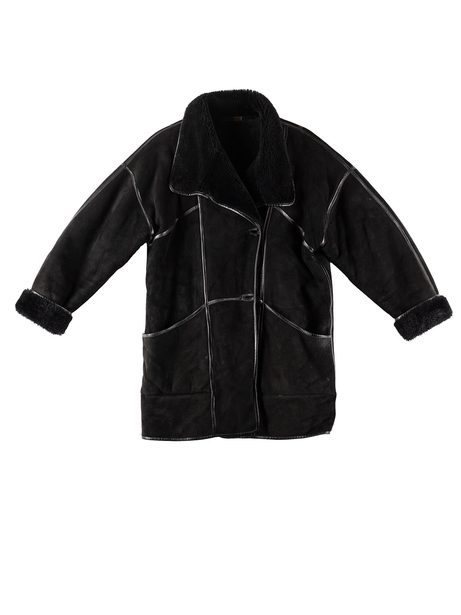 Vintage 90's Women Sheepskin Coat in Black by Northern Grip