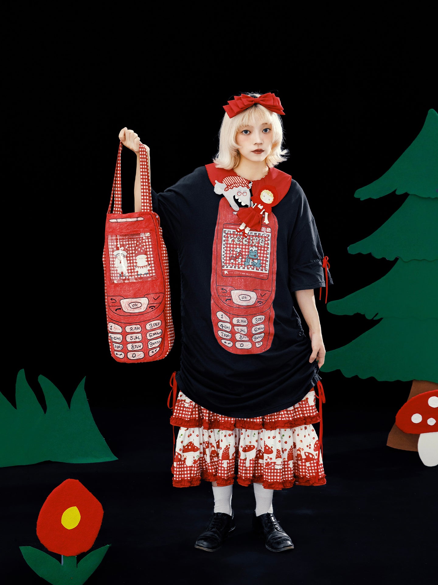 Meugler Kawaii Oversized Phone Print Drawstring T-Shirt Dress – Harajuku Y2K Style by Land Decora