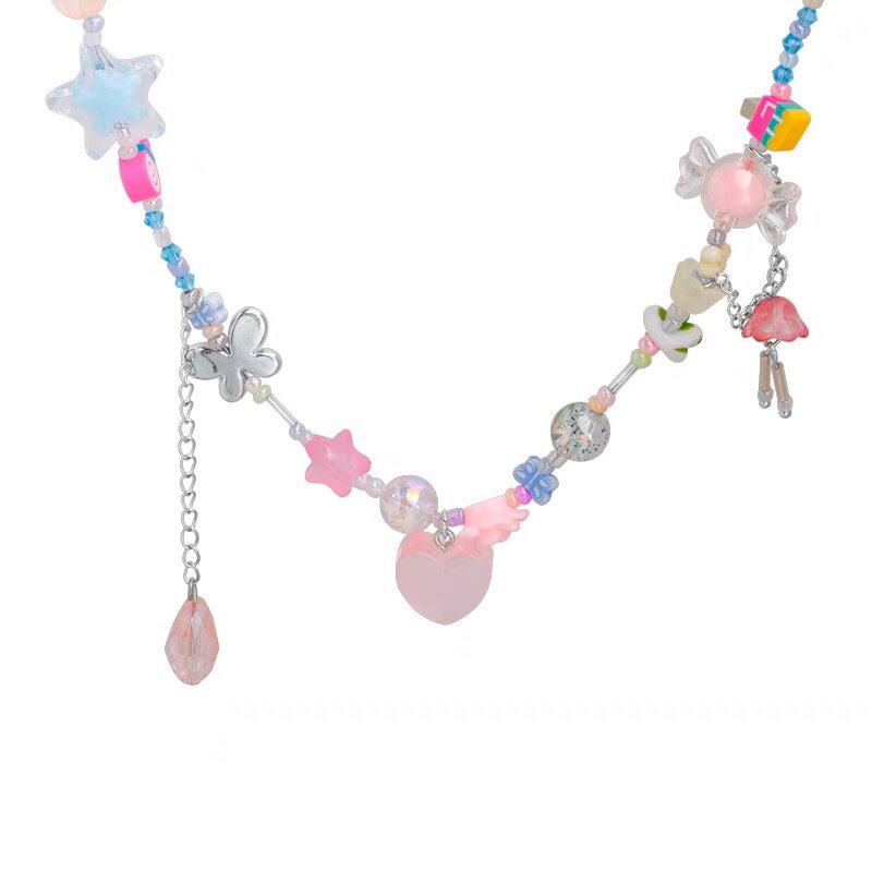 Y2K Pink Star Beaded Necklace - KHEPHAIA by Land Decora