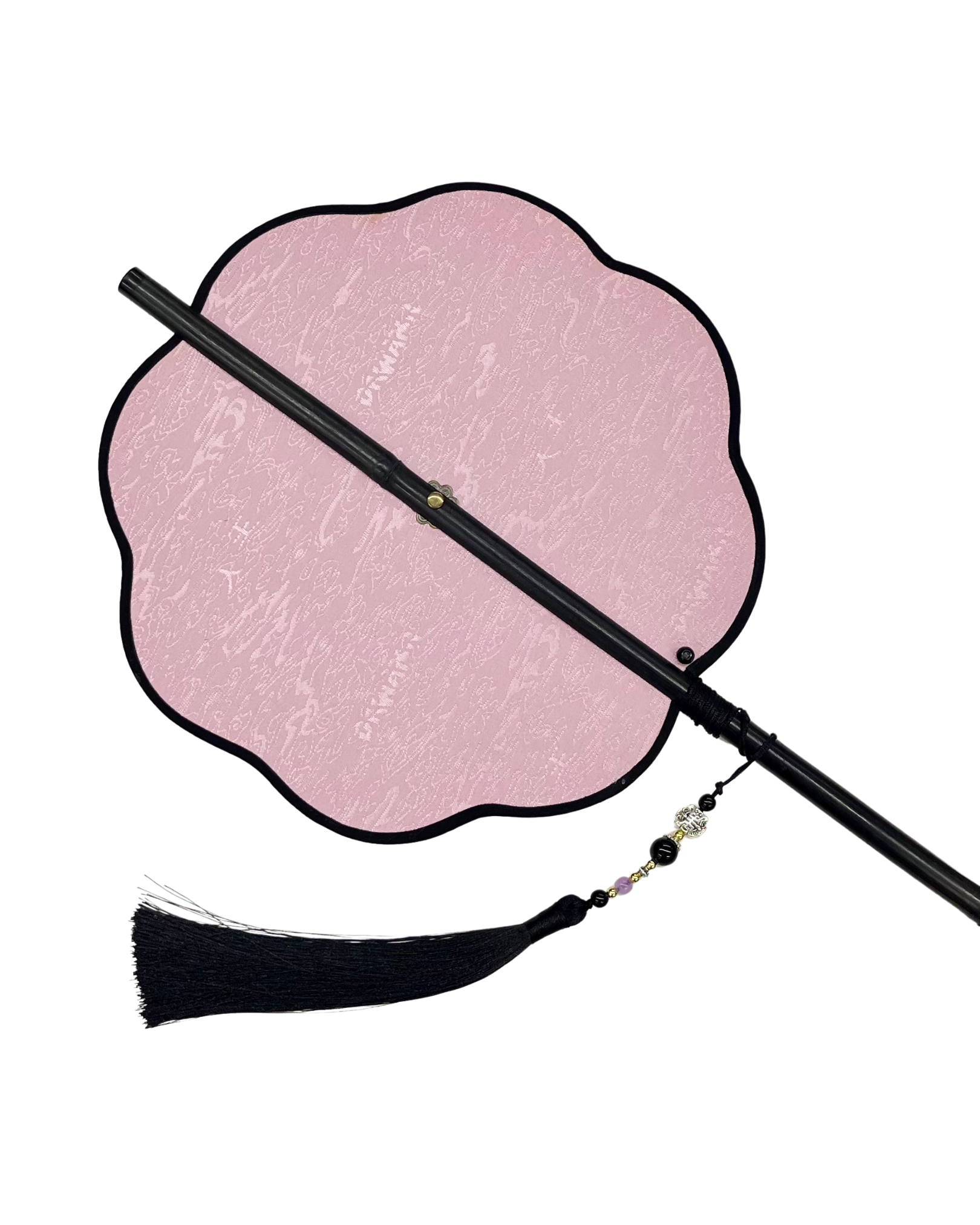 Huan Brocade Foldable Fan Pink/Black by DAWANG