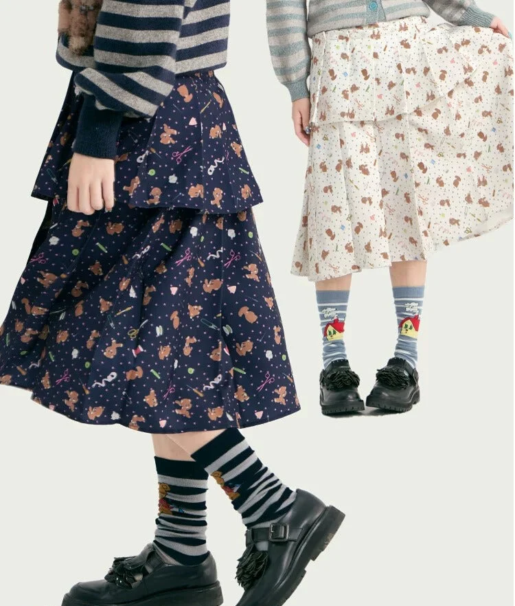Kawaii Teddy Layered Pleated Skirt - tntntutu by Land Decora