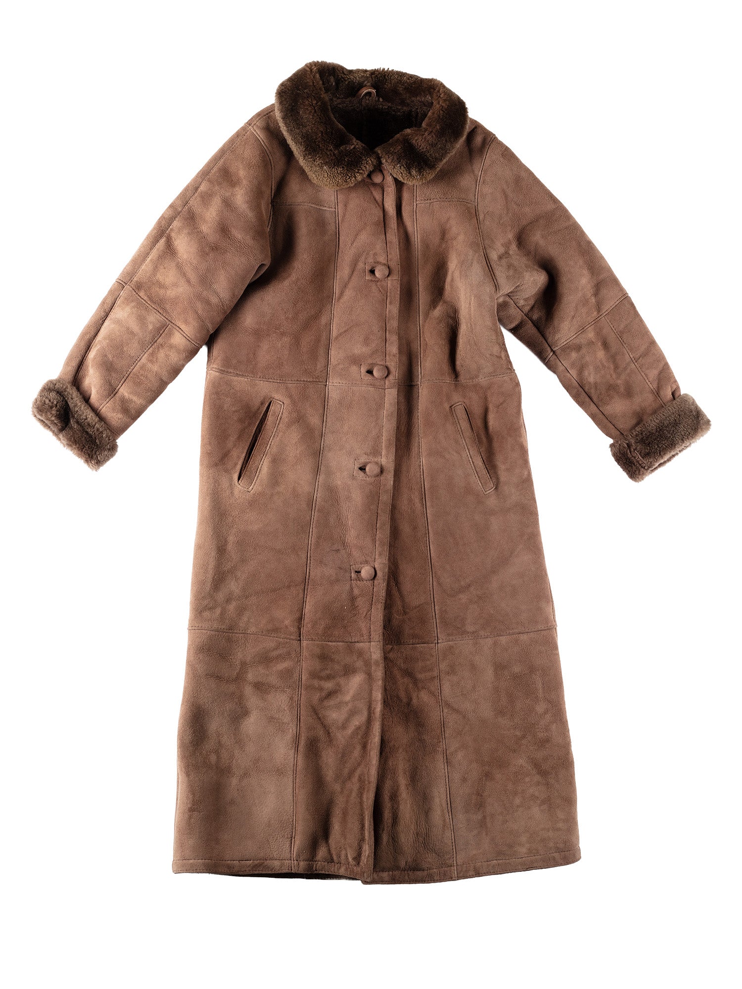 Vintage 80's Women Sheepskin Maxi Coat in Brown by Northern Grip