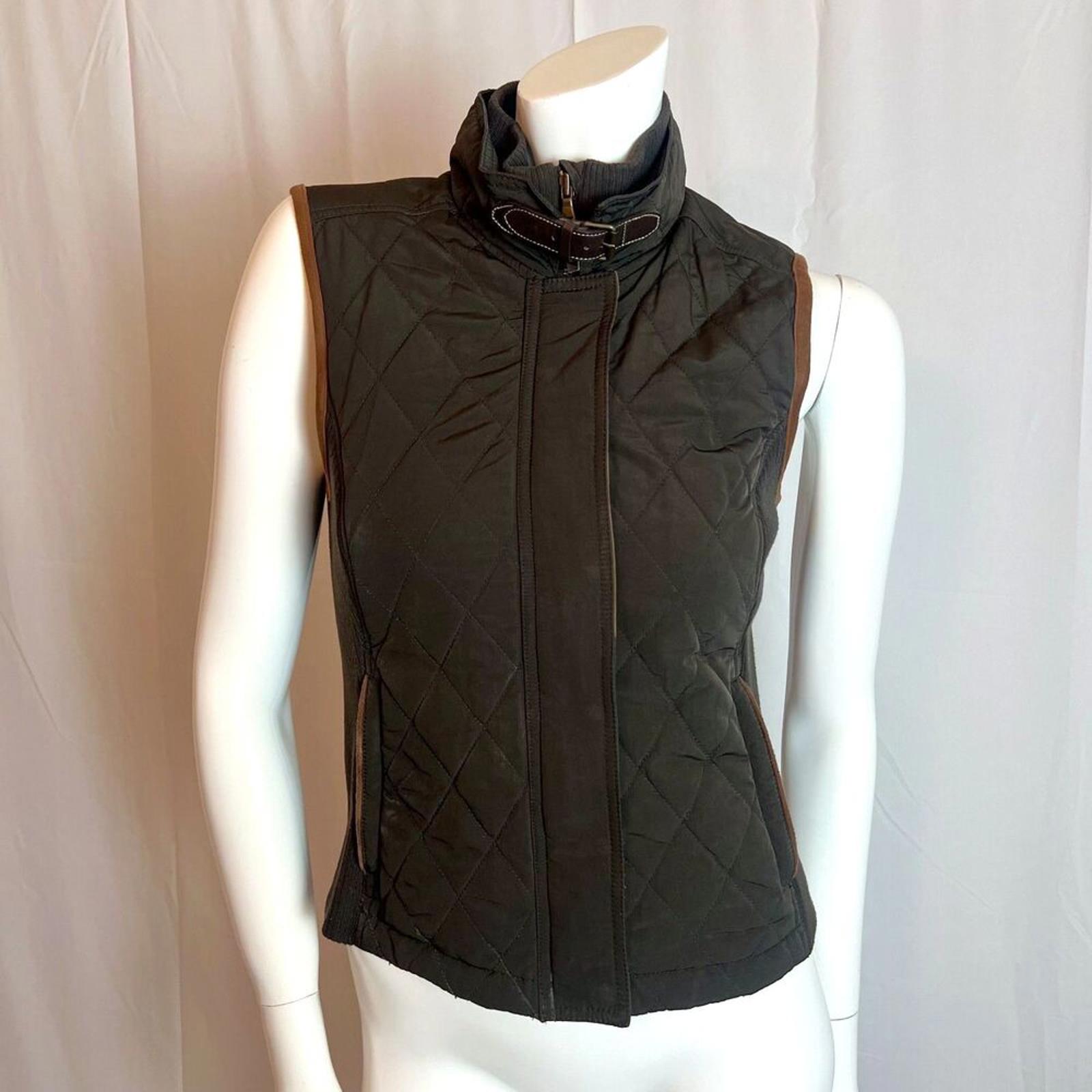 Massimo Dutti Dark Green Quilted Vest Brown Details Punk Steampunk Siz by Hot Girl Secondhand