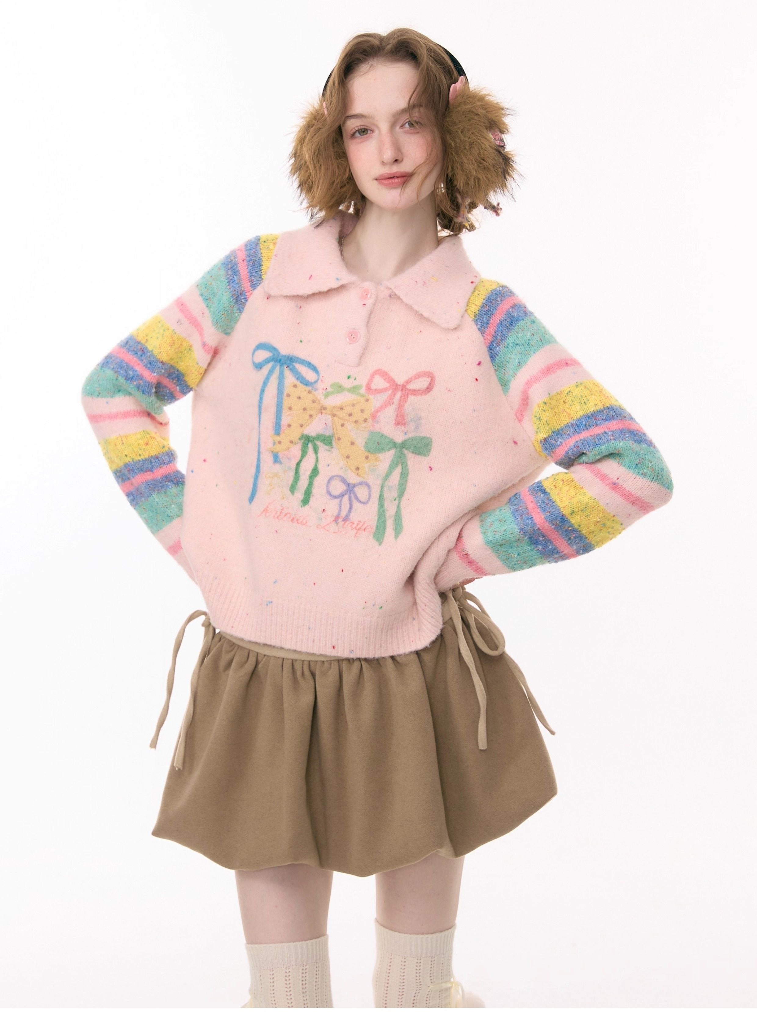 Girly Kei Rainbow Polo Knit Sweater - ziziFei by Land Decora