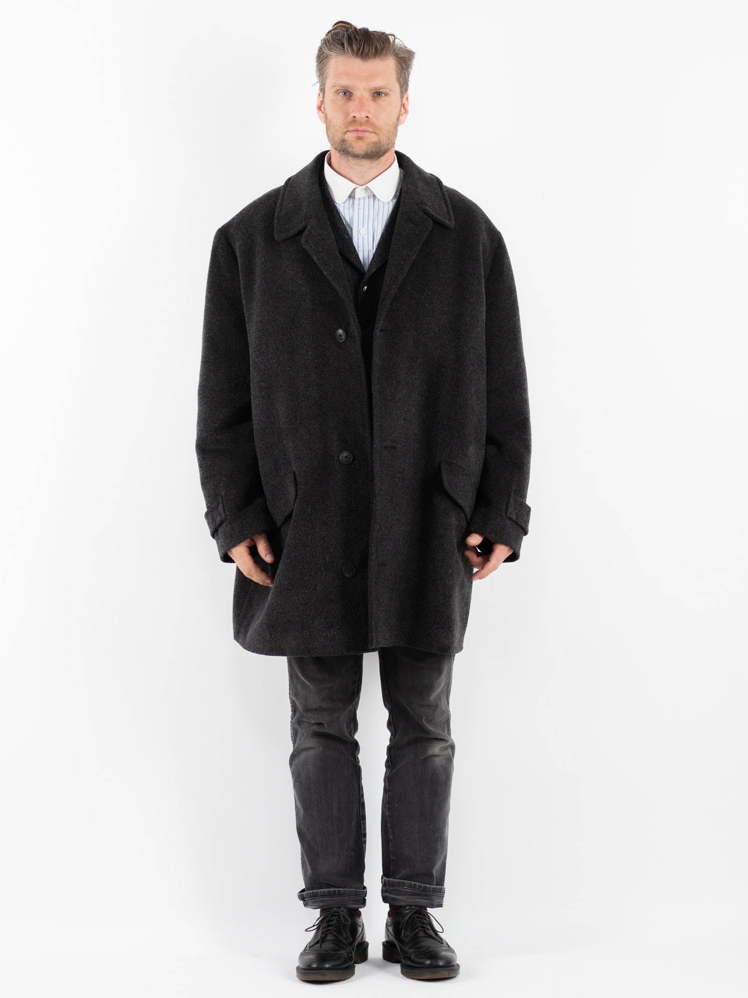 Vintage 80's Men Wool Coat in Gray by Northern Grip