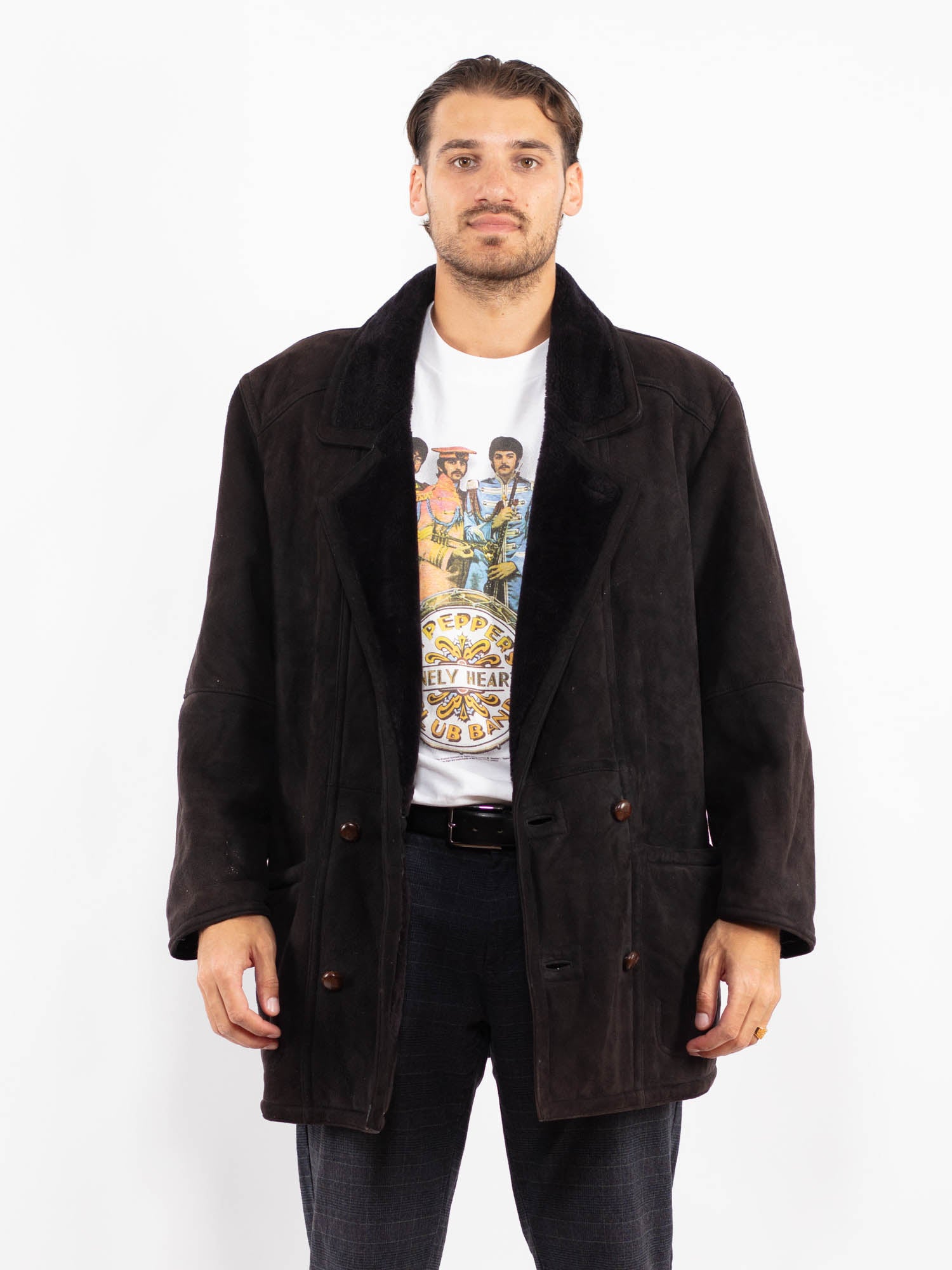 Vintage 90's Men Sheepskin Coat in Brown by Northern Grip