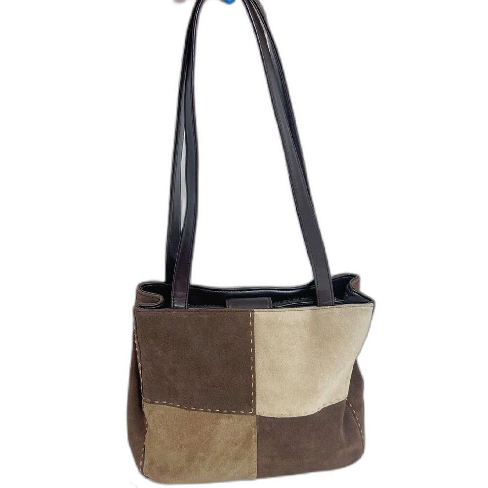 Vintage Sonoma Brown and Tan Suede Patchwork Shoulder Bag Purse by Hot Girl Secondhand
