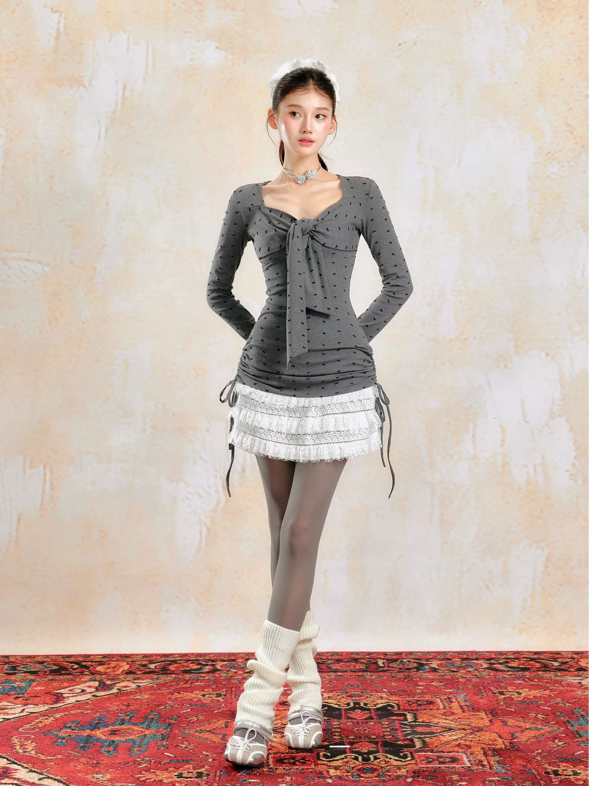 GirlyVibes Sweater Grey Ballet-Inspired Corset Cake Dress – YZZI HE by Land Decora