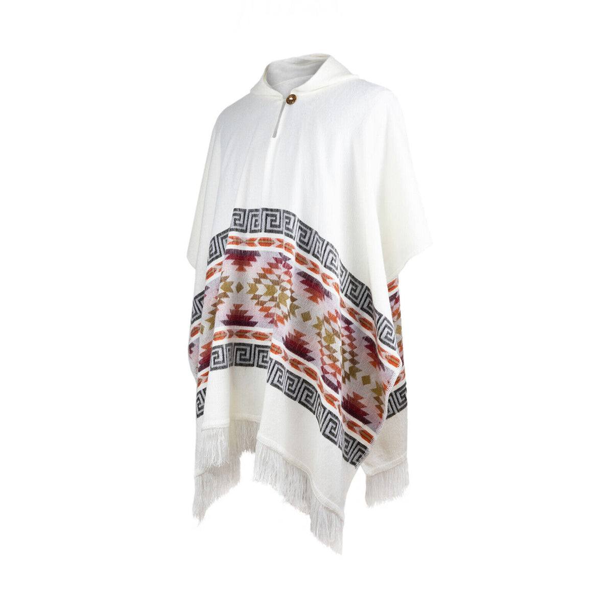 Lightweight Baby Alpaca Wool Hooded Unisex Poncho Pullover - White by ECUALAMA