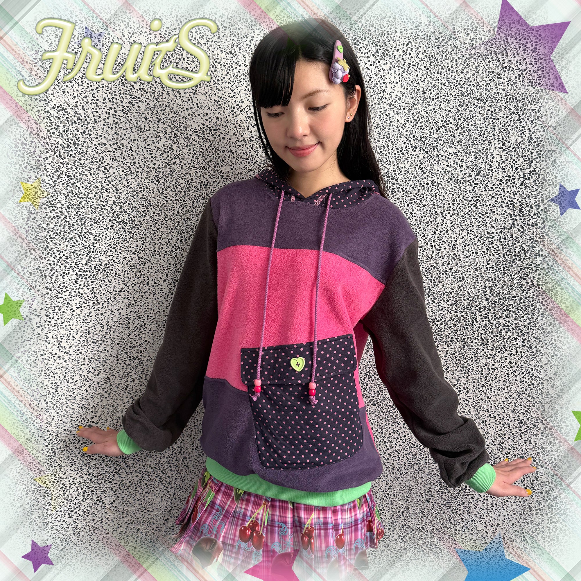 Kawaii Colorblock Fleece Hoodie - FRUITS by Land Decora