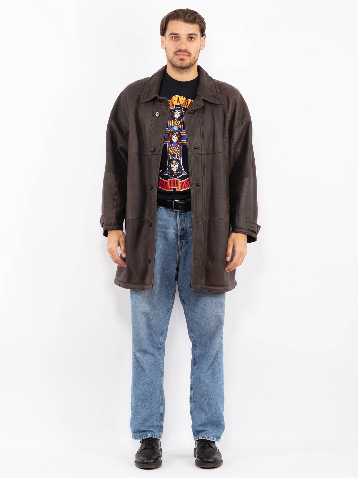 Vintage 80's Men Sheepskin Leather Coat in Brown by Northern Grip