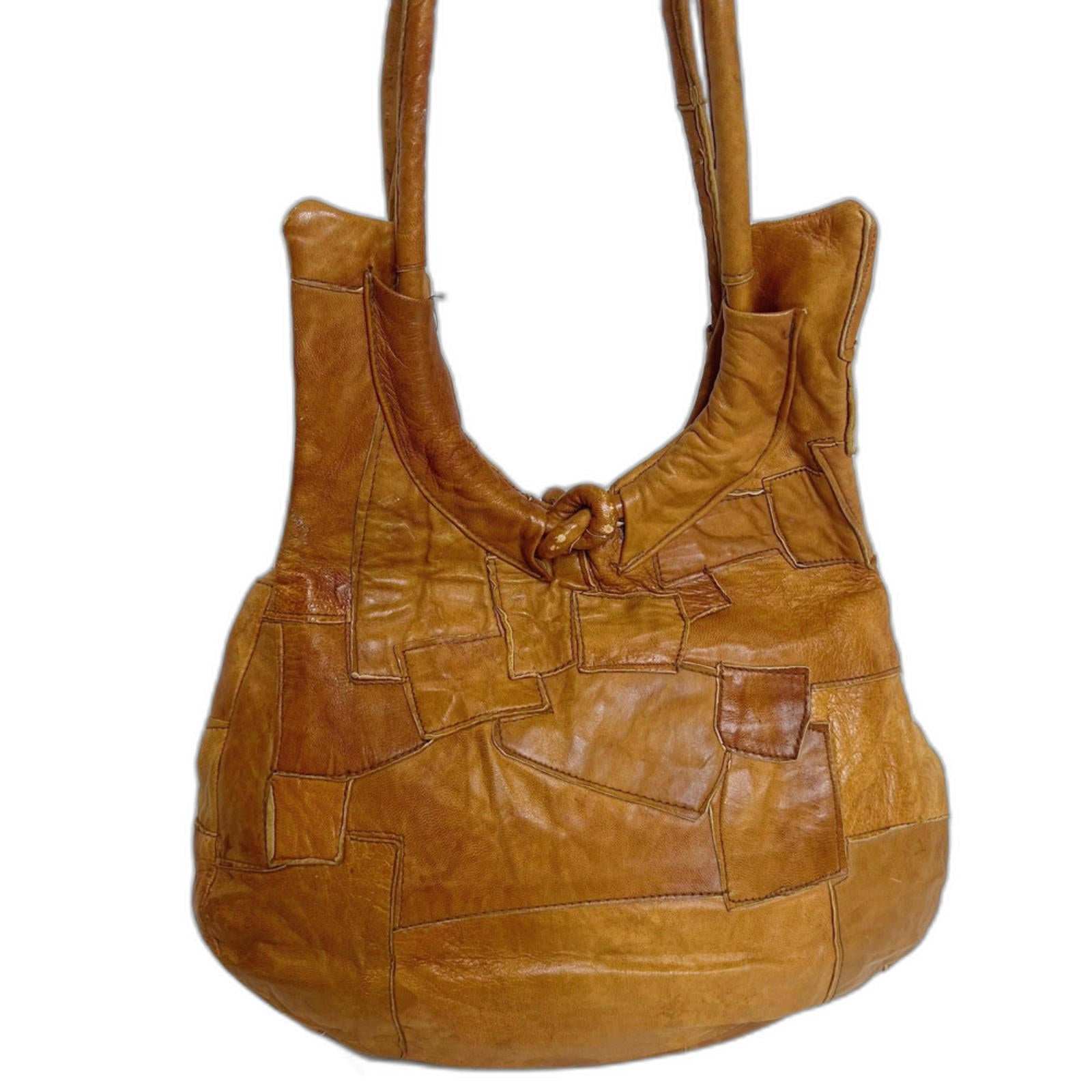 Vintage 70s Brown Leather Patchwork Boho Hippie Festival Shoulder Bag by Hot Girl Secondhand