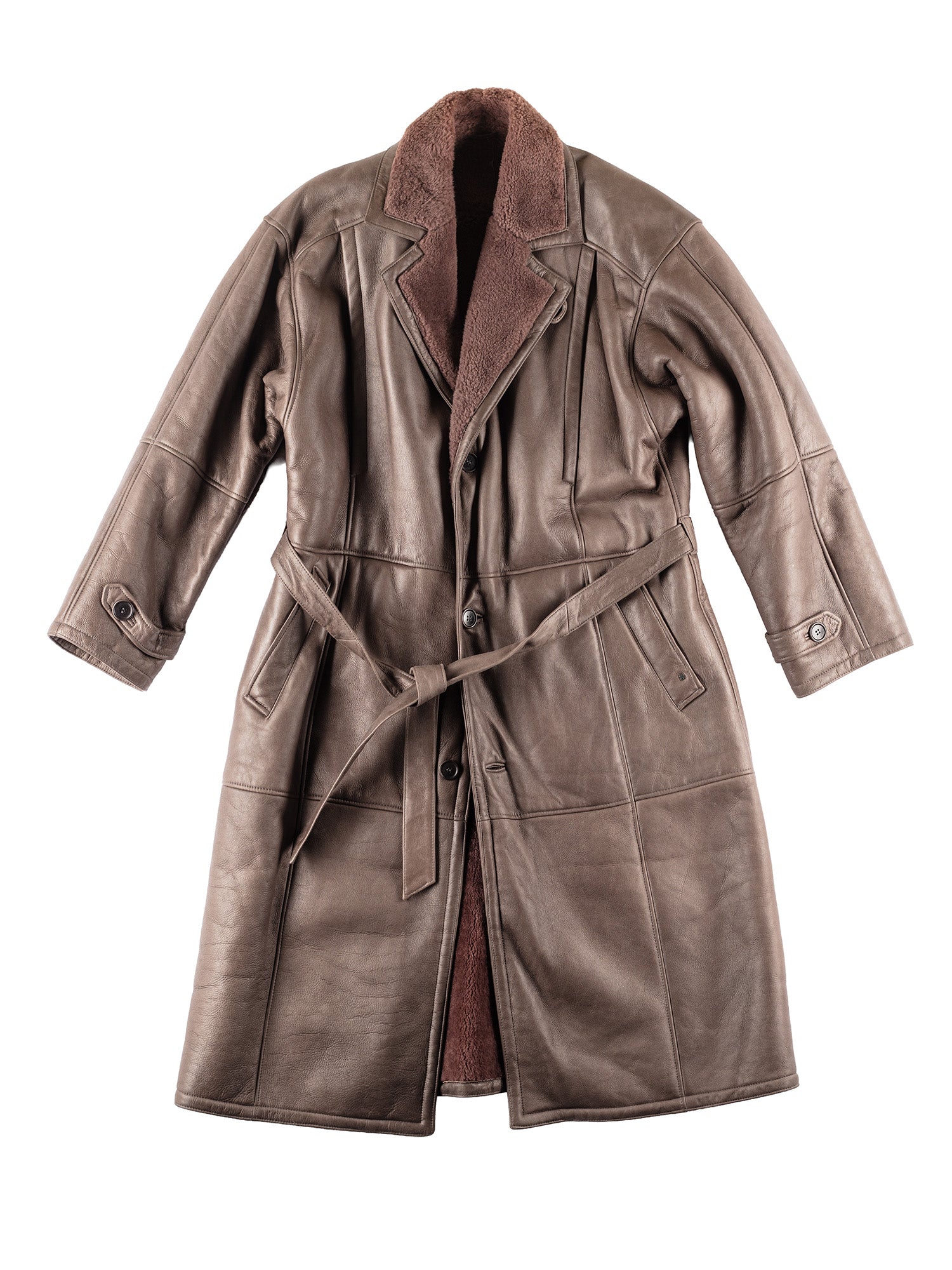Vintage 80's Men Sheepskin Maxi Coat in Brown by Northern Grip