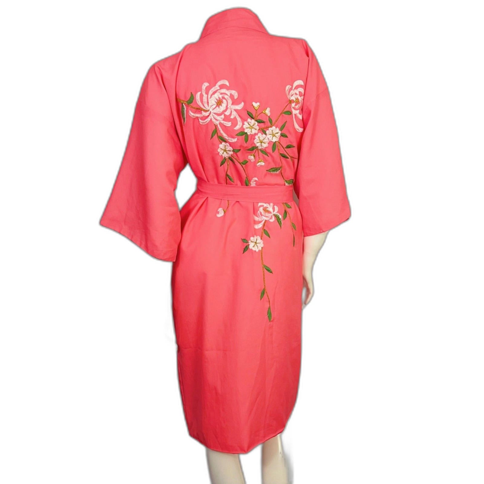 RARE Vintage 1960s 1970s Japanese Neon Pink Cherry Blossom Embroidered by Hot Girl Secondhand