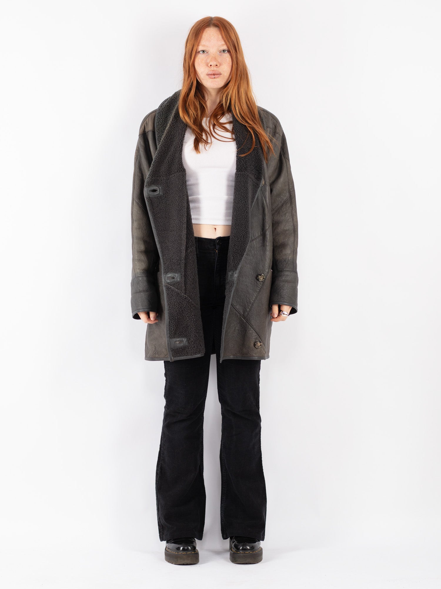 Vintage 80's Women Sheepskin Coat in Gray by Northern Grip