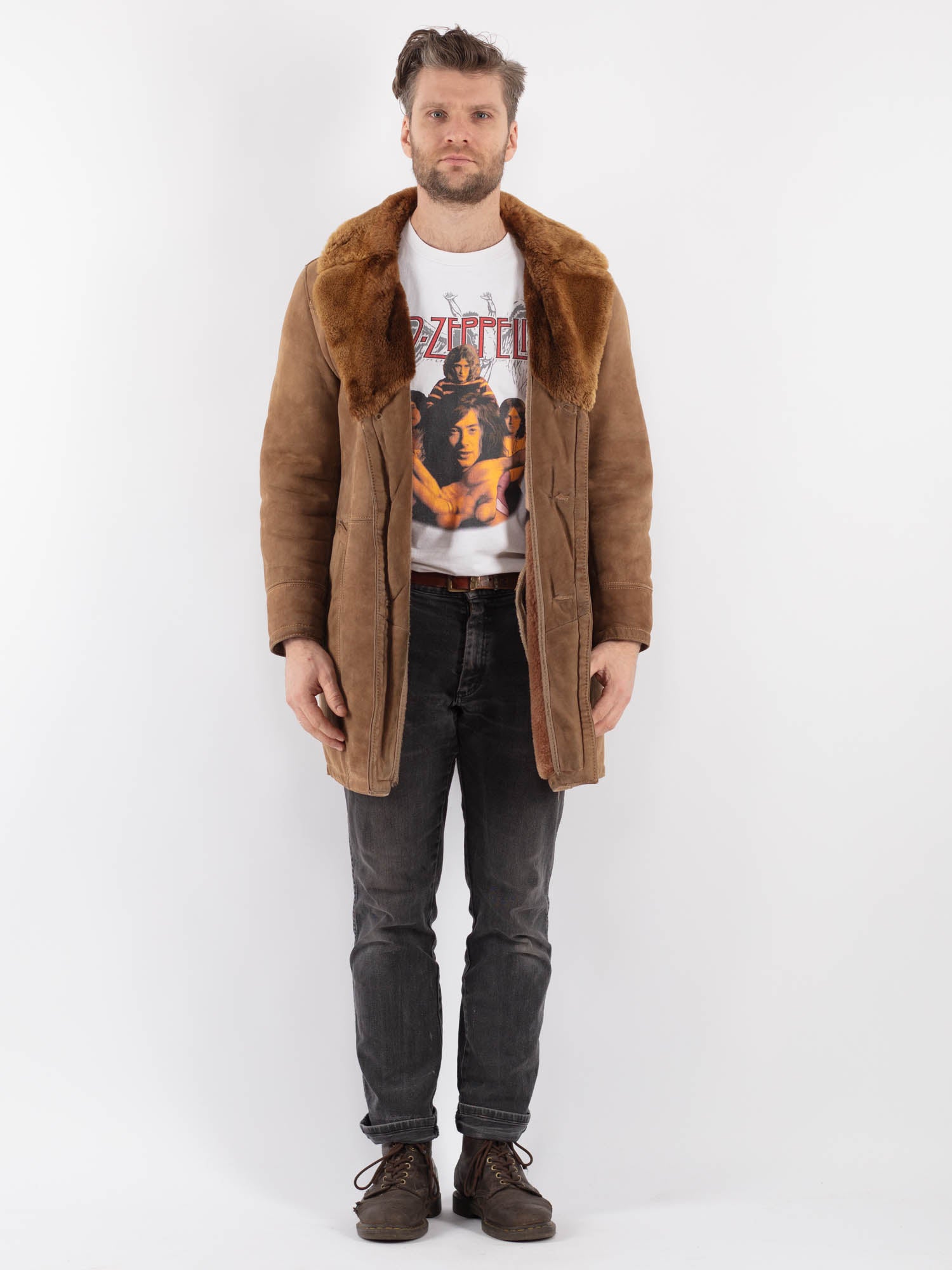 Vintage 70's Men Sheepskin Coat in Beige by Northern Grip