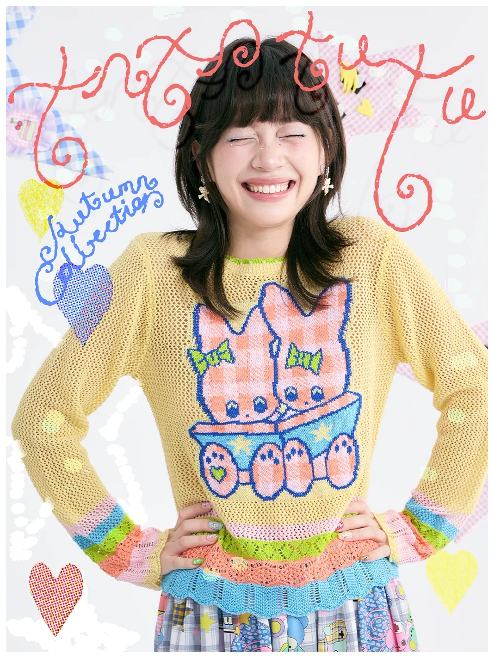 Kawaii Bunny Jacquard Knit Cardigan - tntntutu by Land Decora