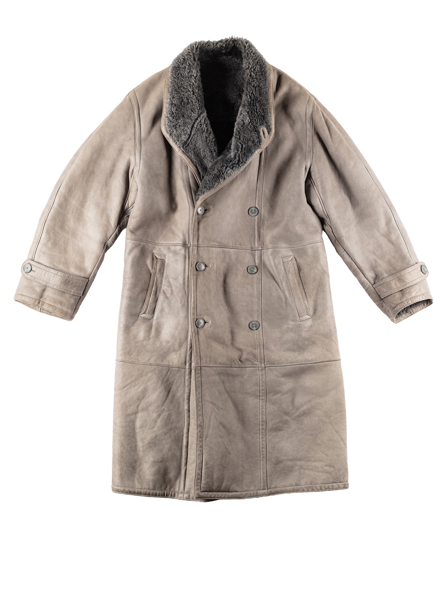 Vintage 80's Men Sheepskin Maxi Coat in Gray by Northern Grip