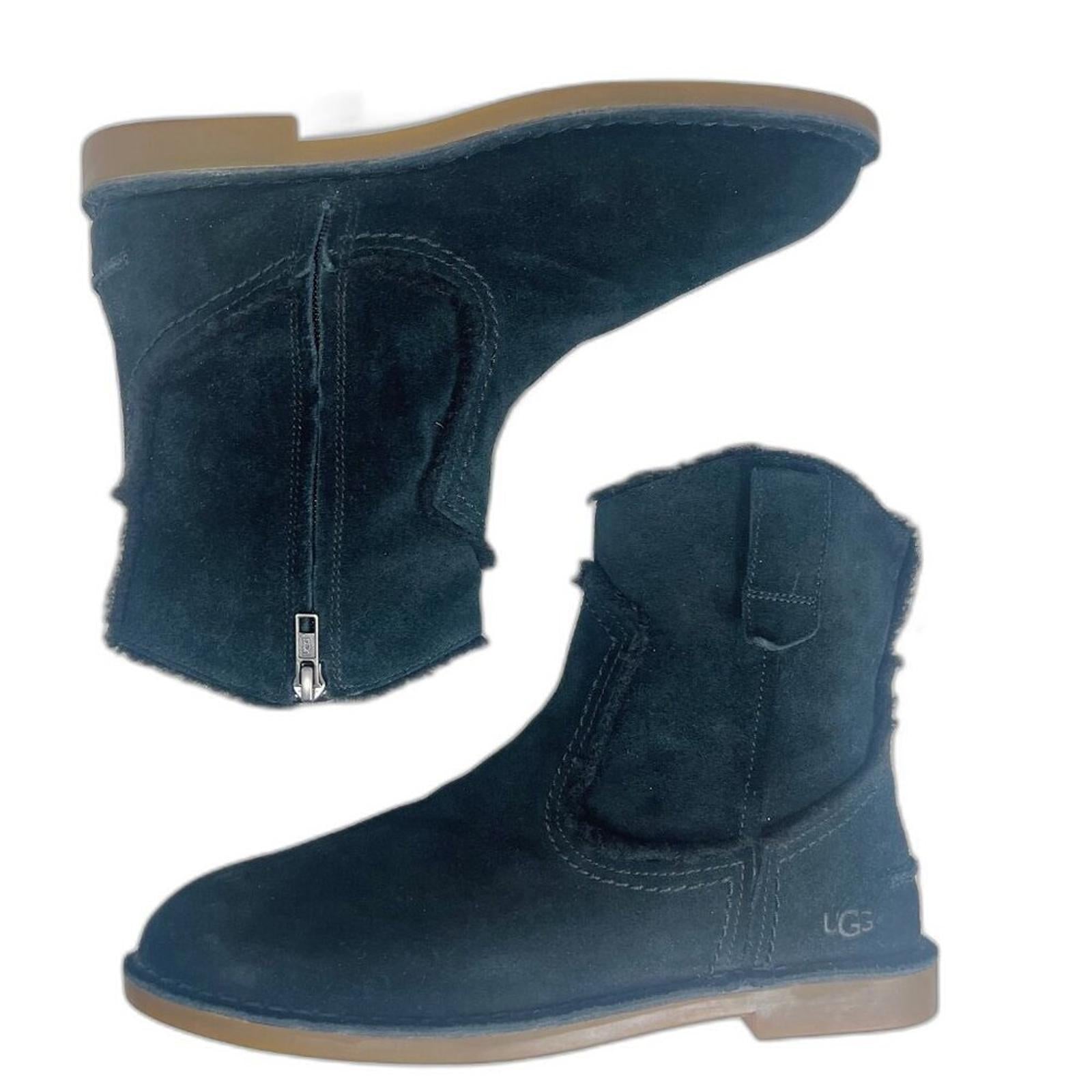 UGG Australia Catica Ankle Boot Black Leather Bootie Cowgirl Boot West by Hot Girl Secondhand
