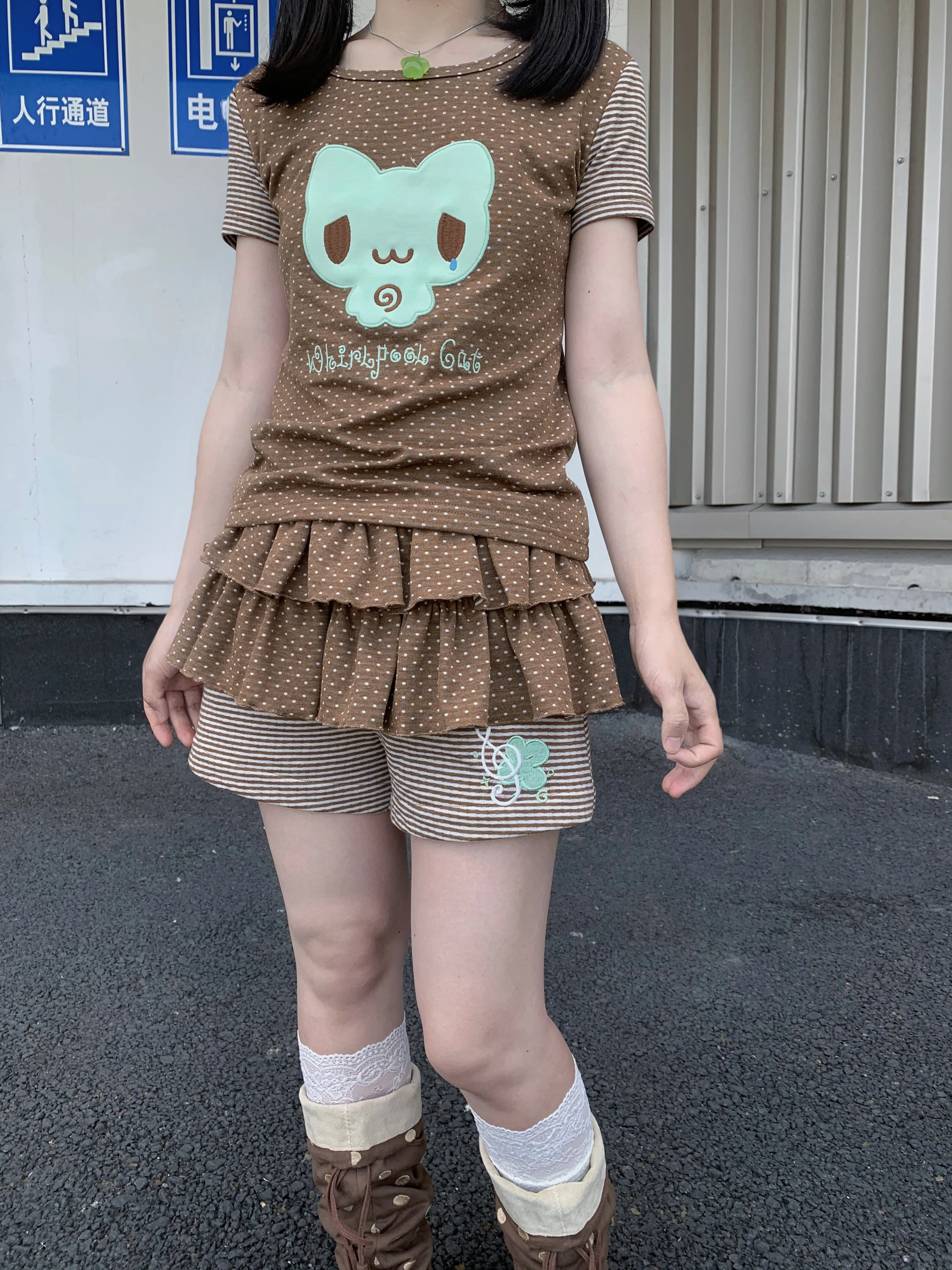 Kawaii Cat Polka Dot T-Shirt - CokoStore by Land Decora