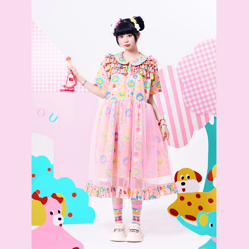 NIKKOU Home Dress Original Printed Dress Organza Dress Showa Cute Dres by Land Decora