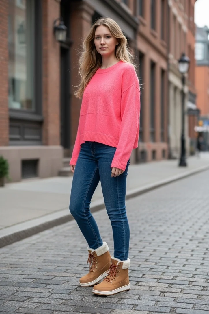 Colorush Chunky Ski Crew Sweater in Cosmo by Sierra Deene