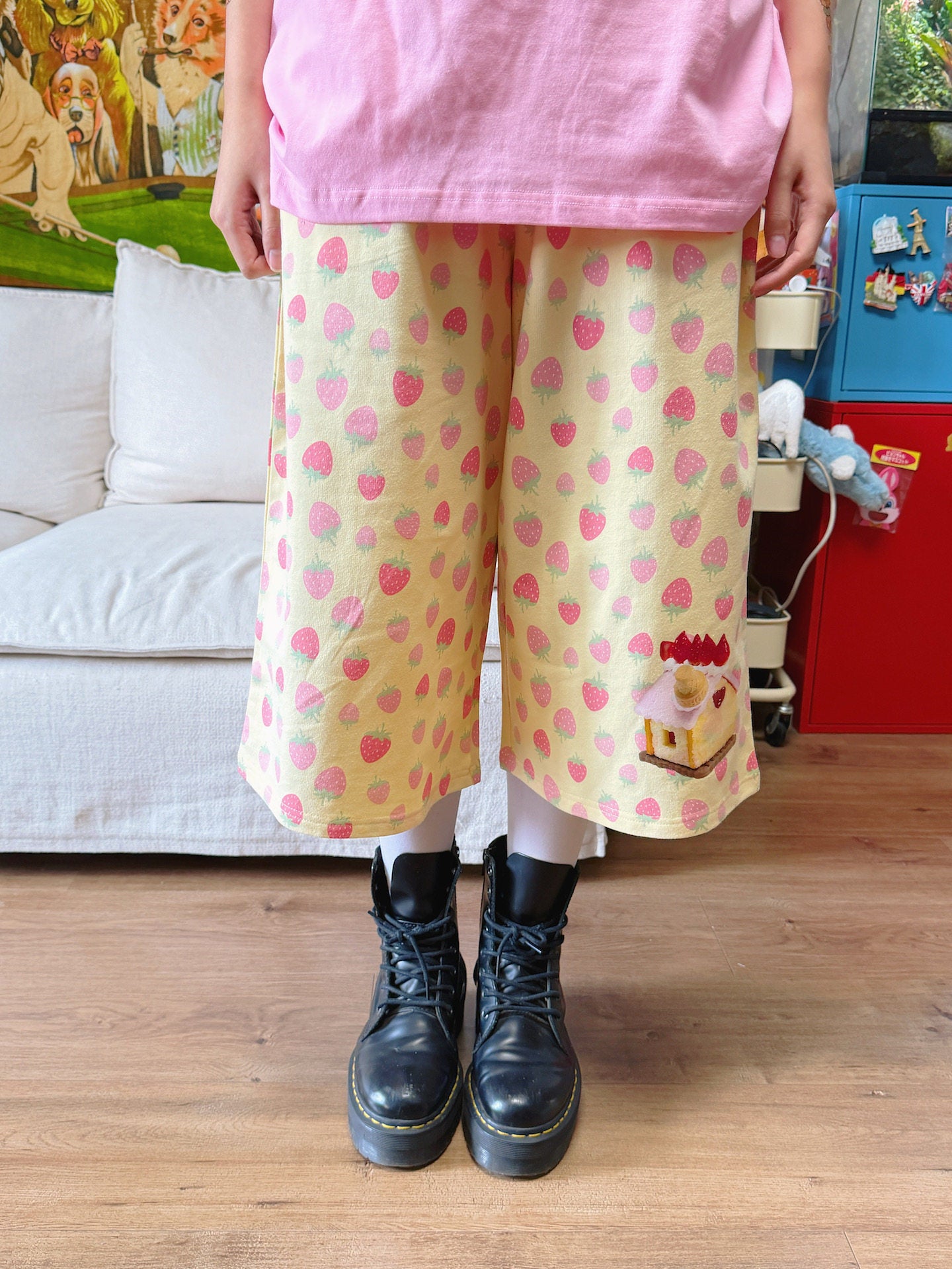 Kawaii Strawberry Wide Leg Pants - bunnybunnygun by Land Decora