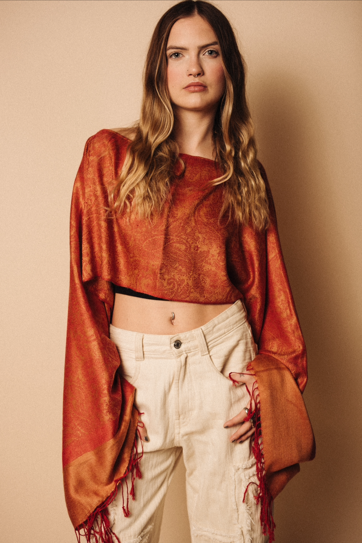 Orange pashmina top by Luvsav