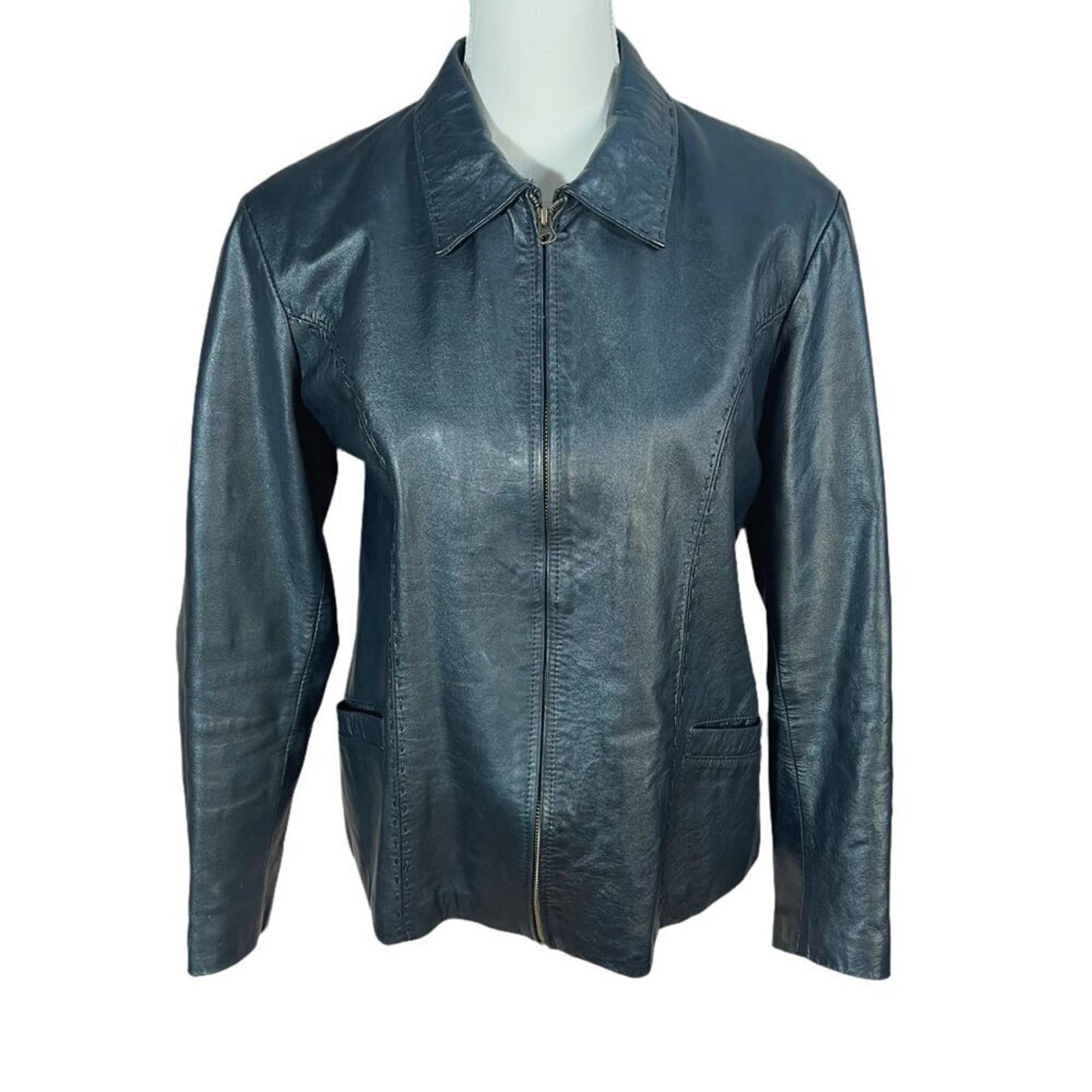 Vintage Argentinian Black Leather Jacket Stitching Details Women's Siz by Hot Girl Secondhand