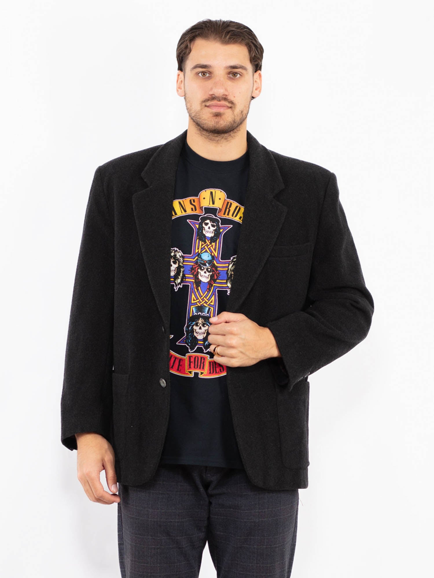 Vintage 90's Men Wool Blend Blazer Jacket in Gray by Northern Grip