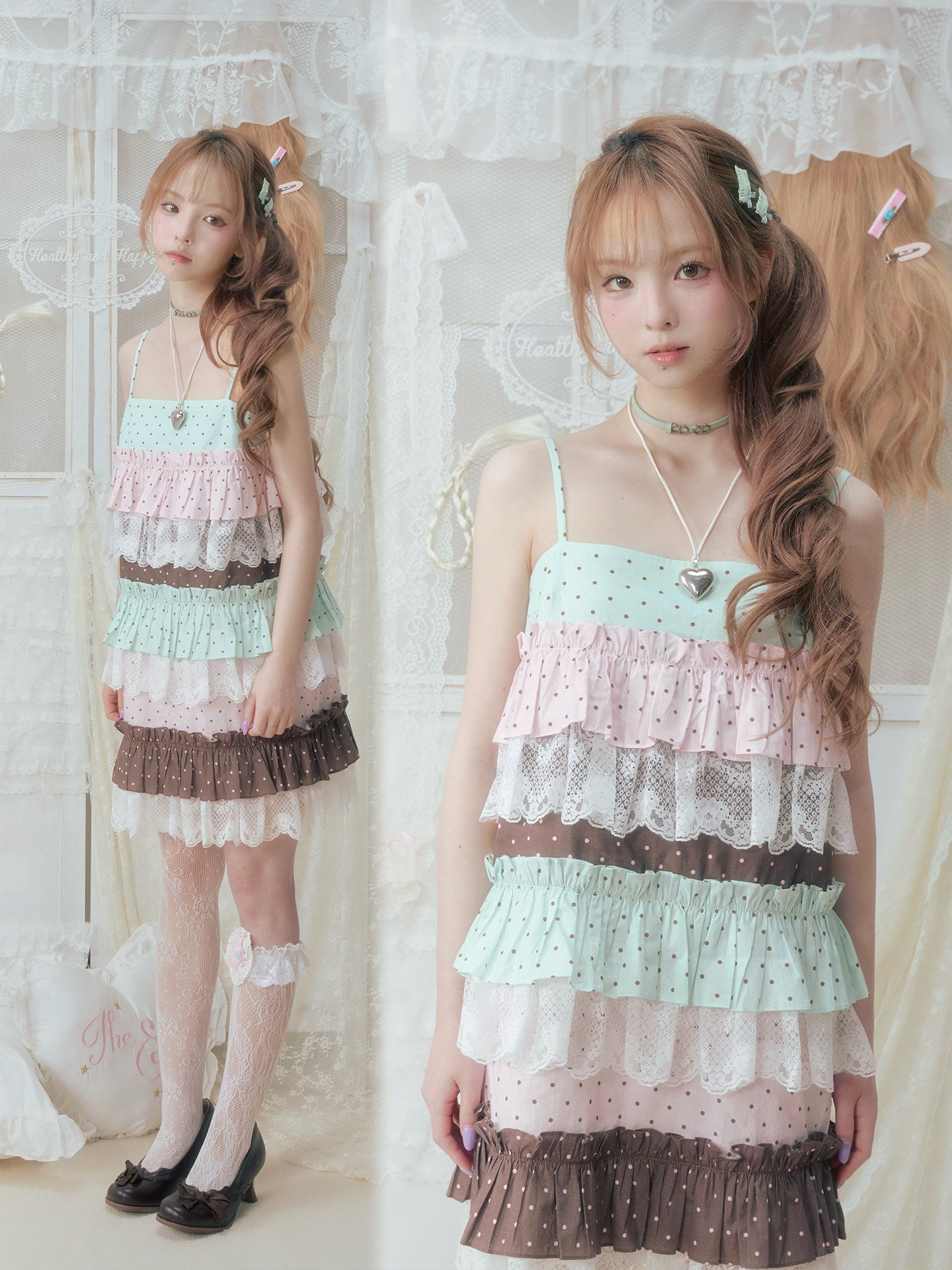 Kawaii Polka Lace Cami Dress - SOS SEAMSTRESS by Land Decora