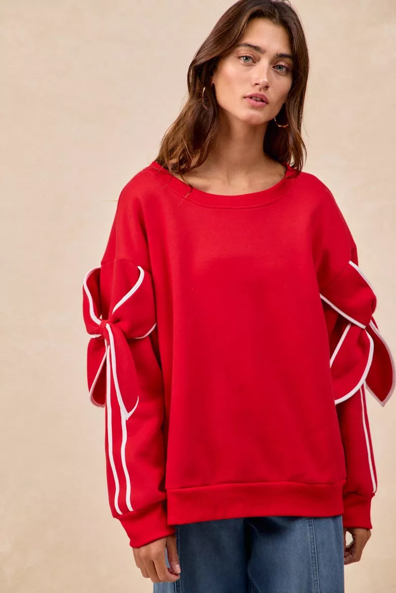 BiBi BOW DETAIL SLEEVES FLEECE SWEATSHIRT by RAËLIV