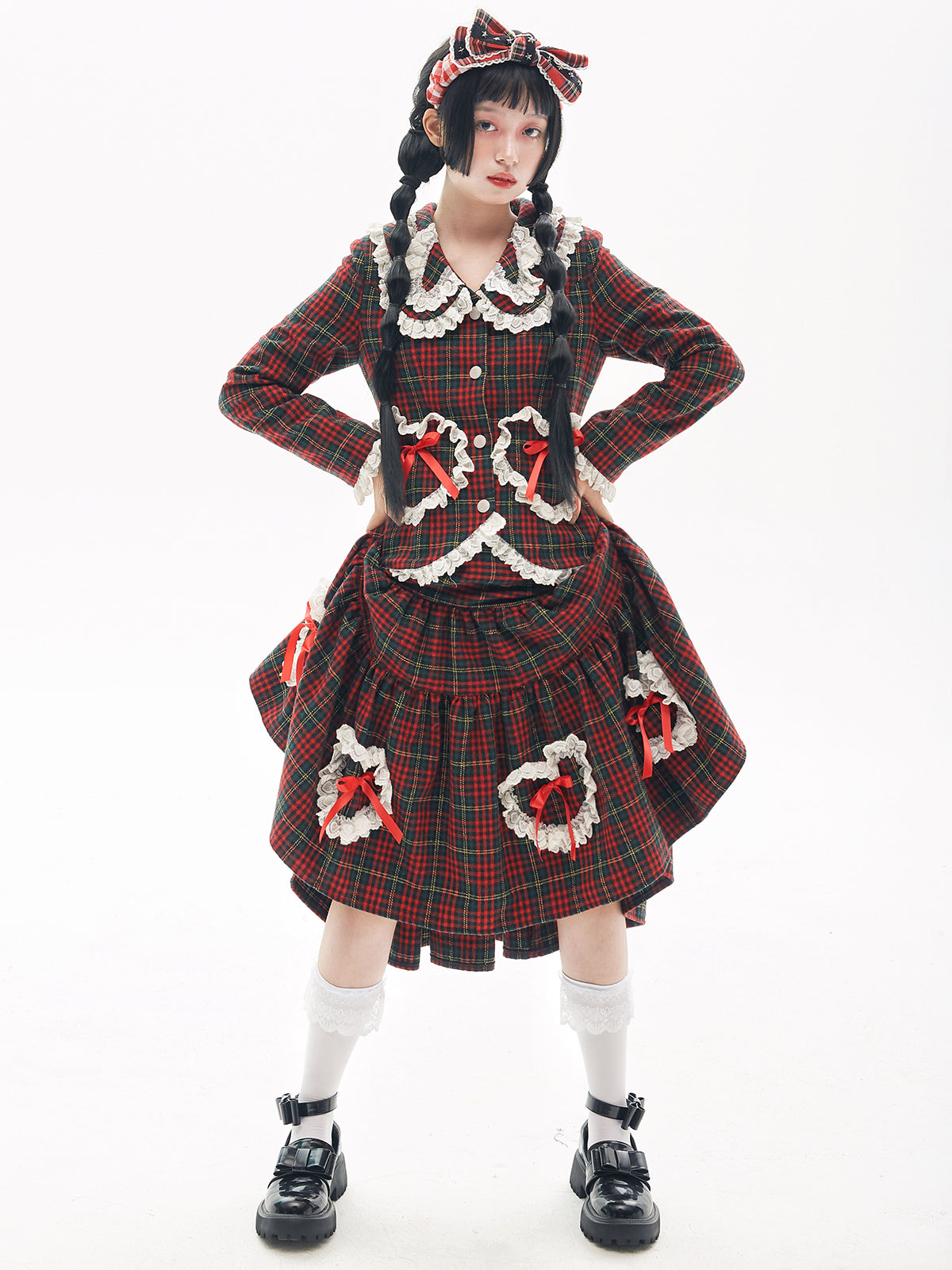 Showa Retro Christmas Red Skirt Lace Trim Vintage Style - SOS MEME CLUB by Land Decora