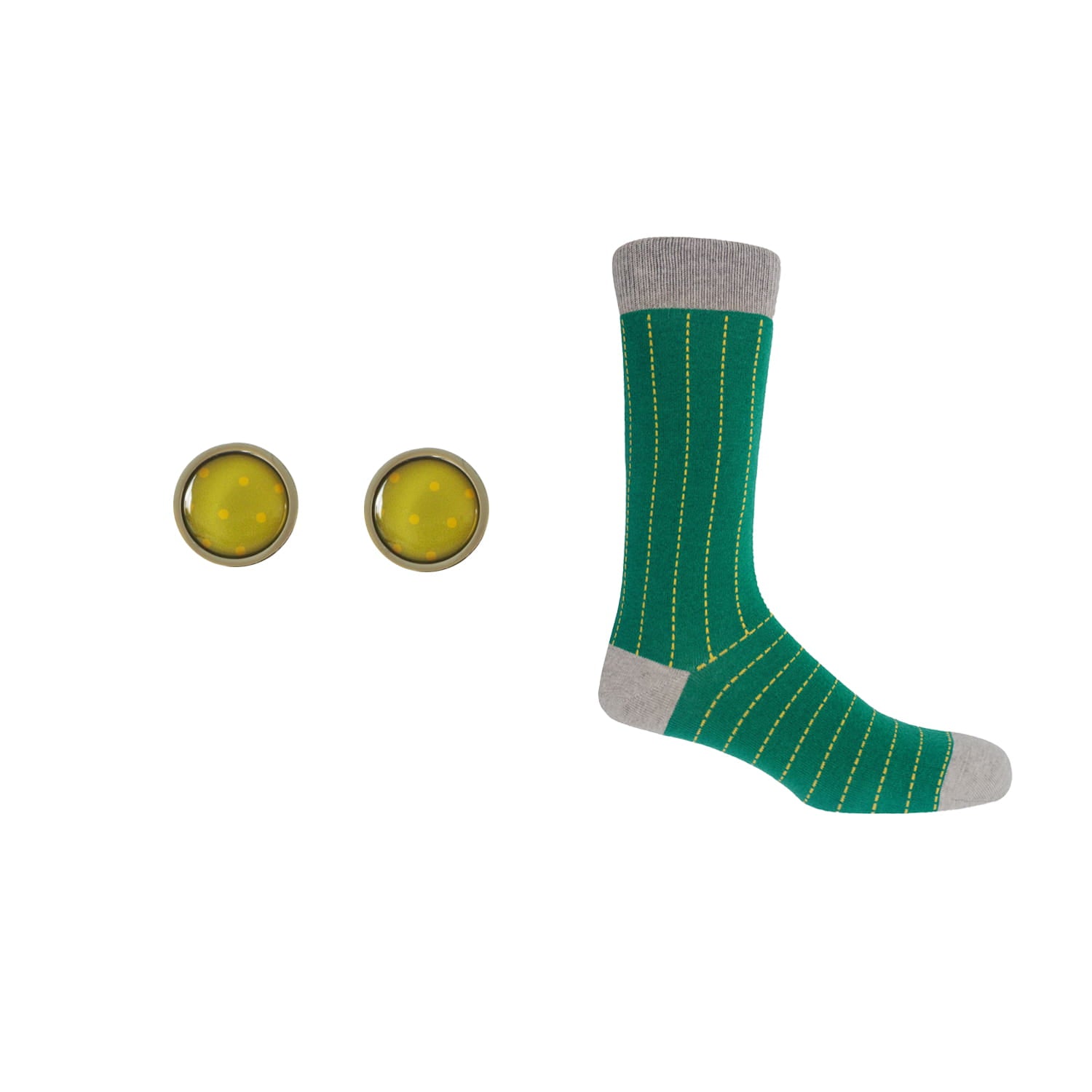 Groom's Set - Dash Green Socks & Olive Cufflink by Peper Harow