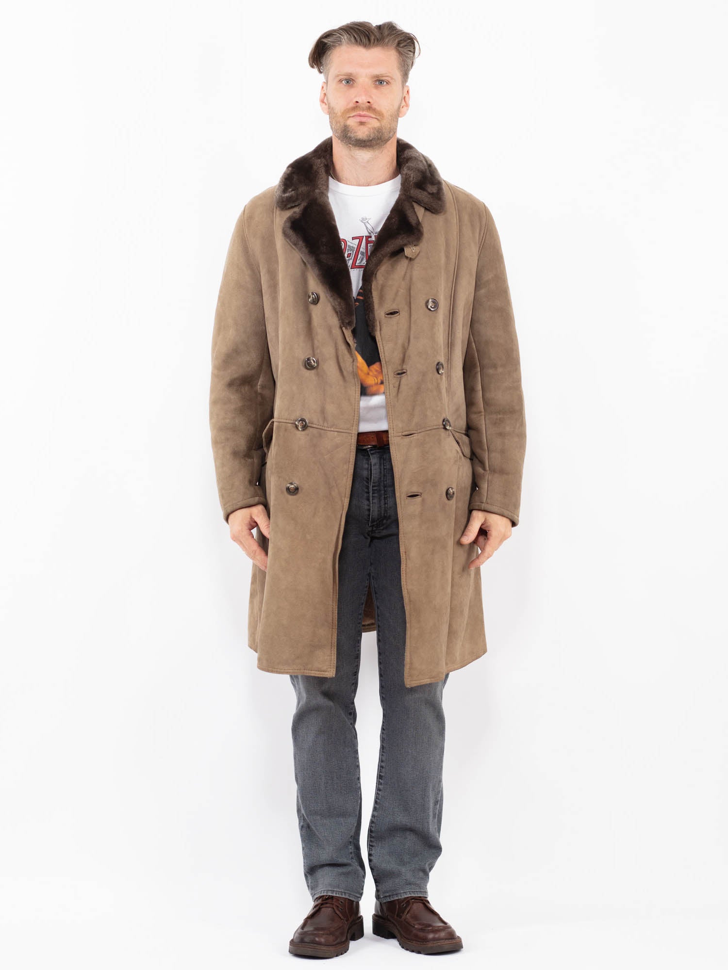 Vintage 70's Men Sheepskin Coat in Beige by Northern Grip