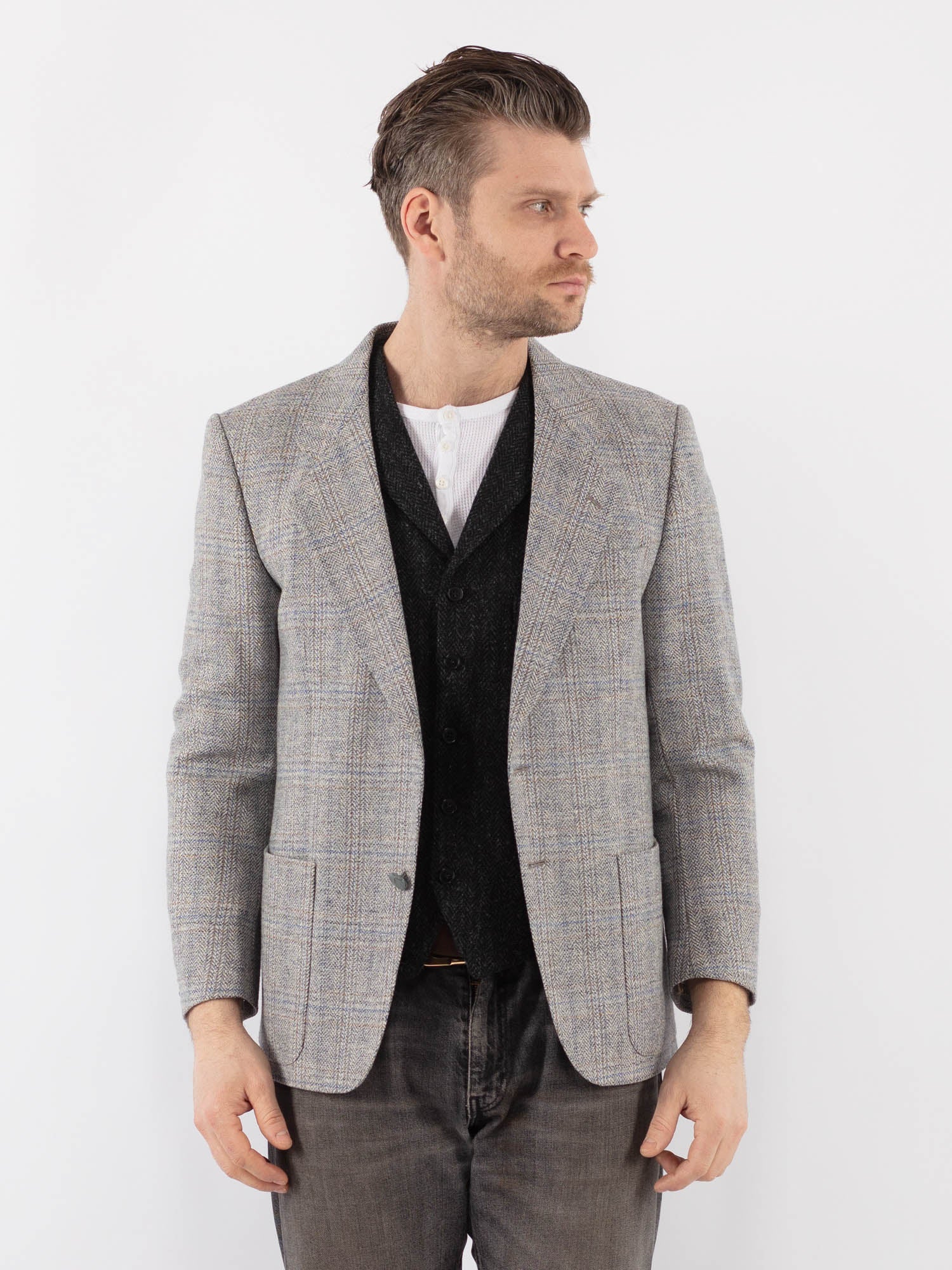Vintage 70's Men Wool Blazer Jacket in Gray by Northern Grip