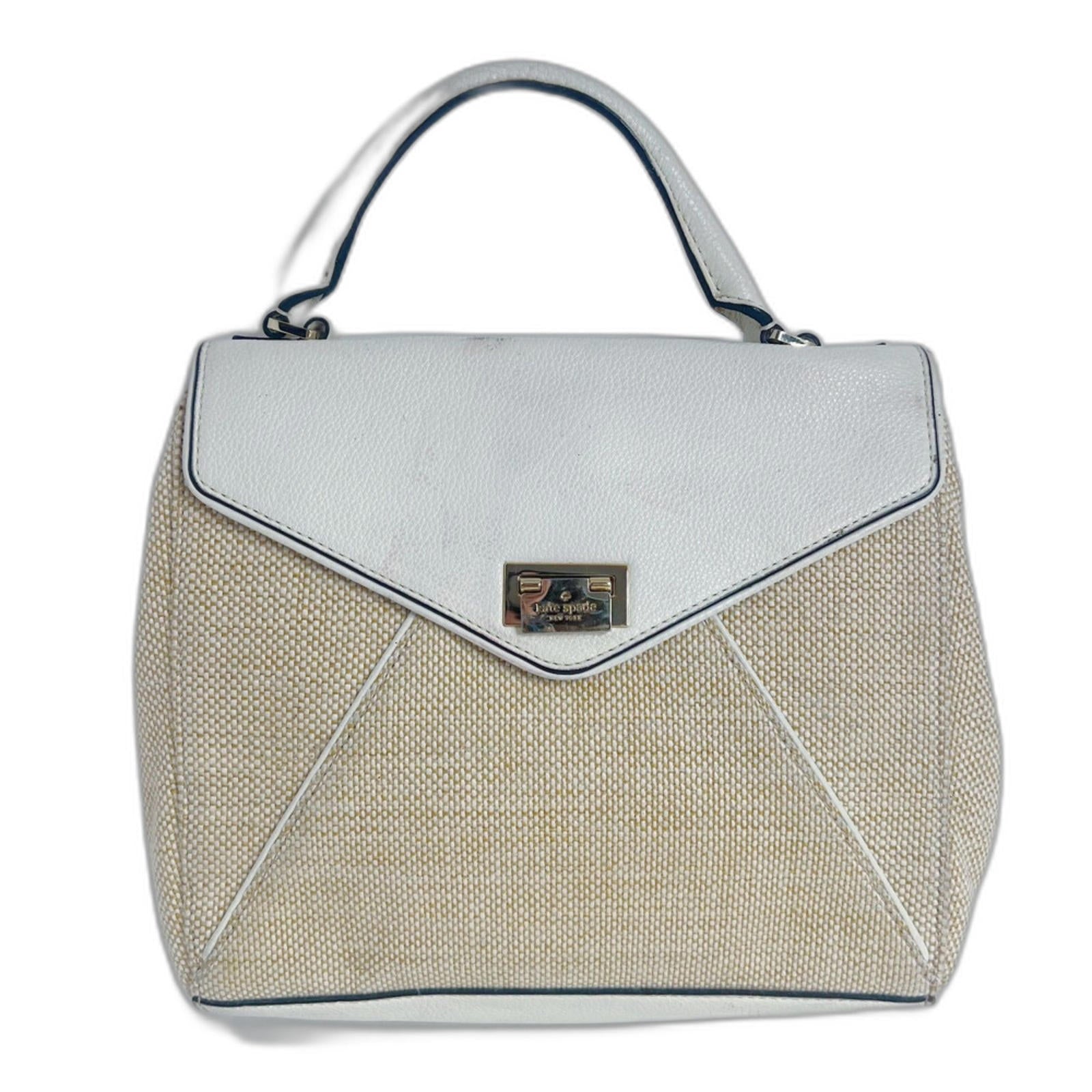 Kate Spade Laurel Wesley Place Convertible Satchel Tan Woven White Lea by Hot Girl Secondhand