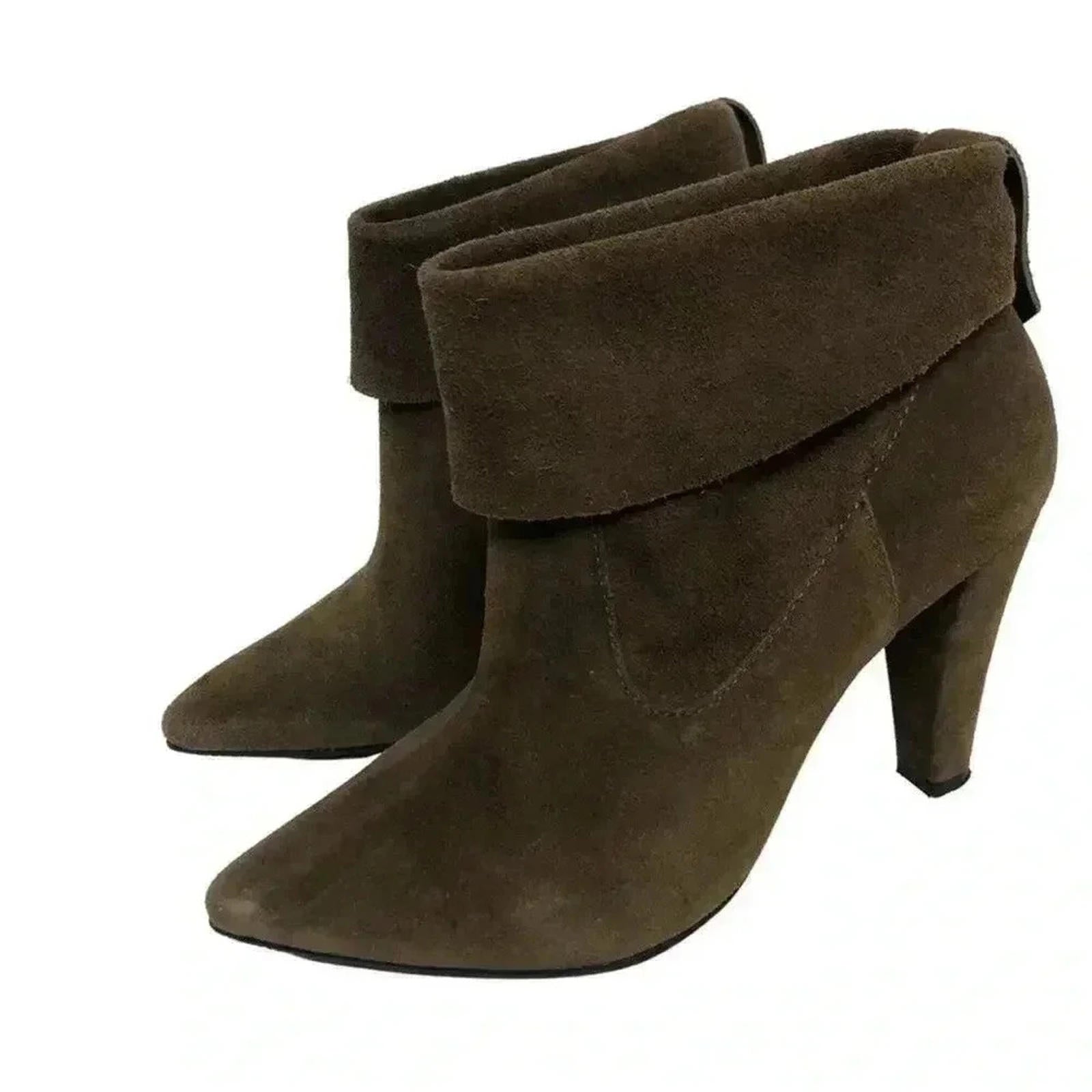 Schutz Brown Suede Heeled Foldover Heeled Booties Ankle Boots Women's by Hot Girl Secondhand