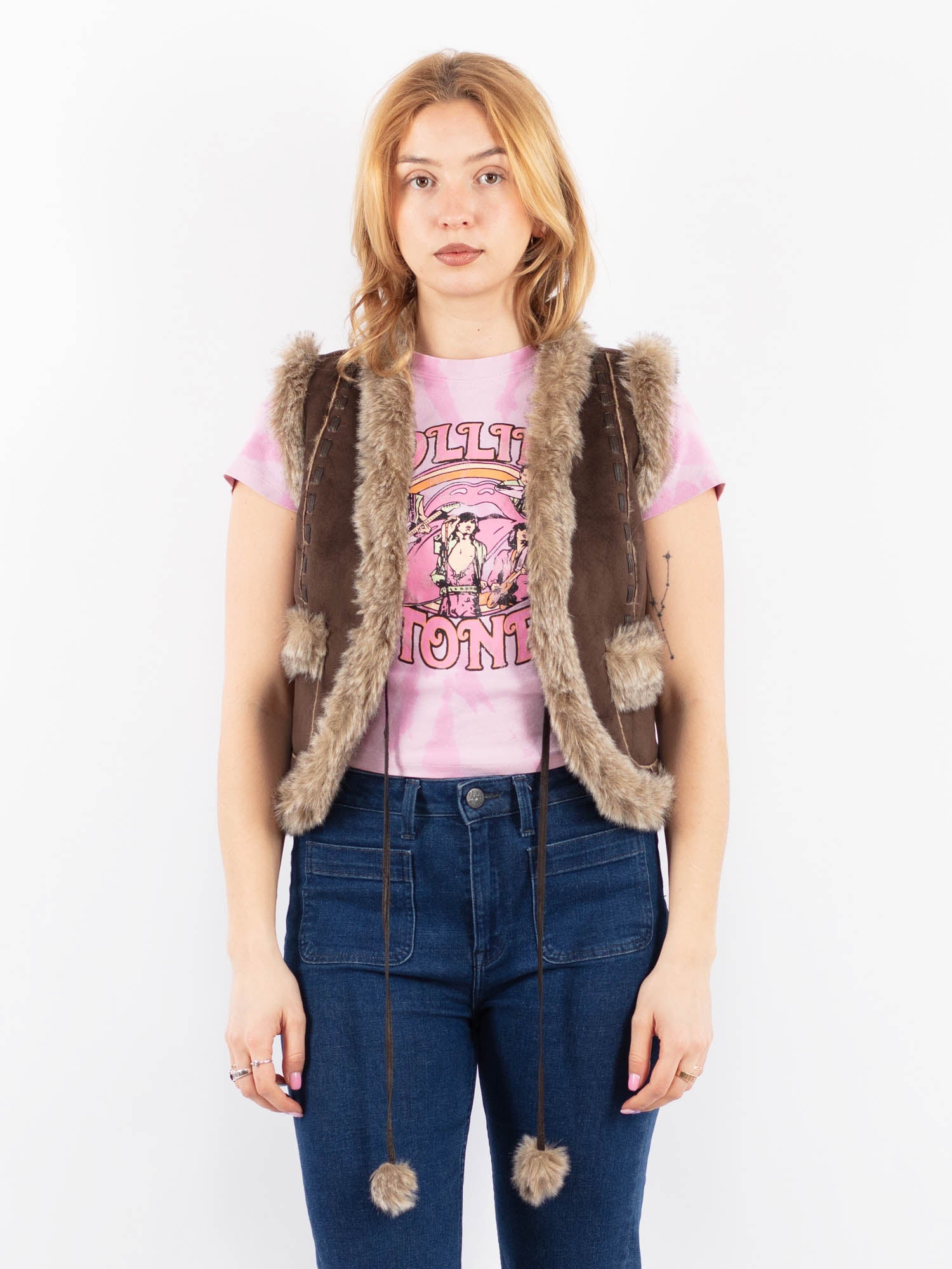 Vintage 90's Women Faux Sheepskin Vest in Brown by Northern Grip