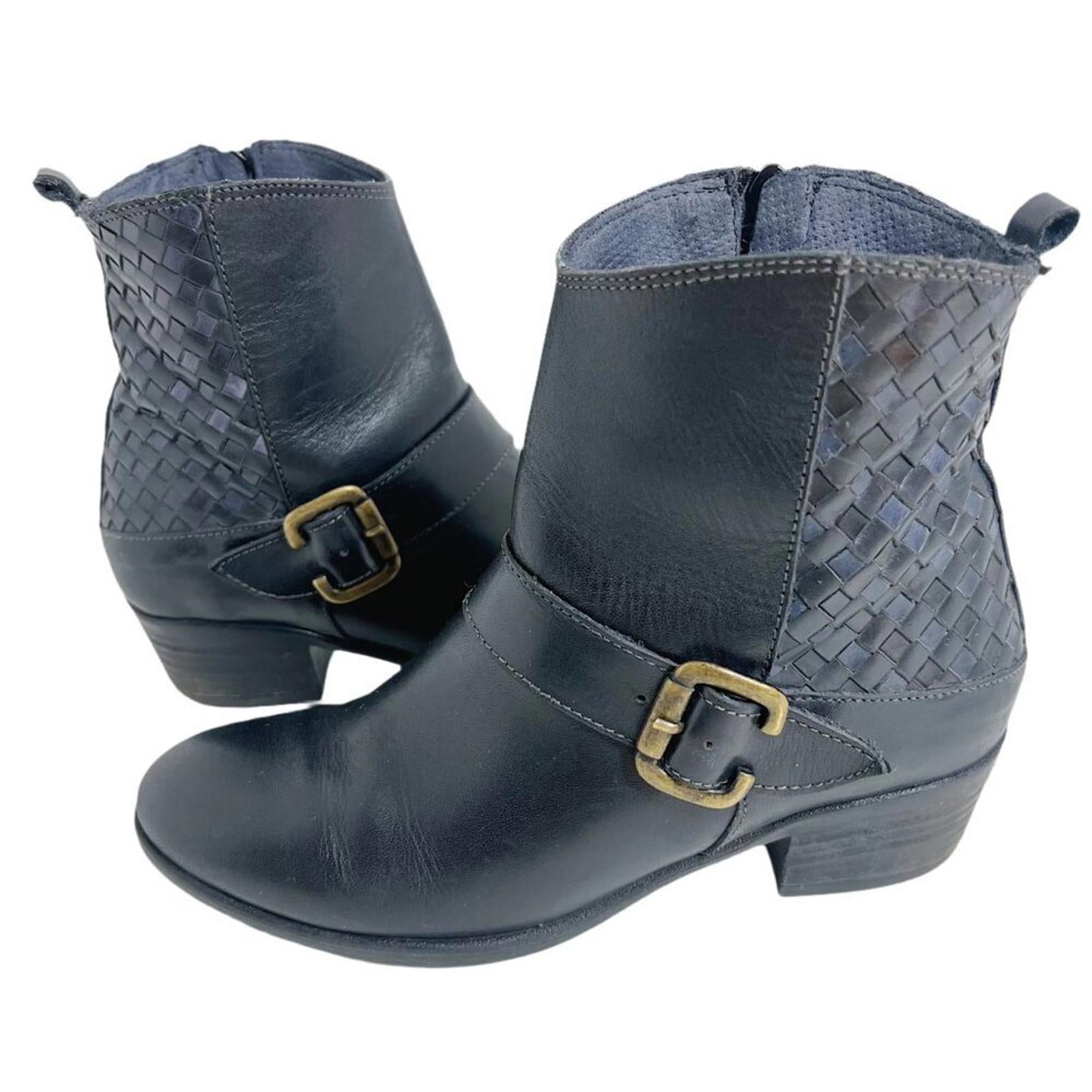 Sesto Meucci Black Leather Woven Booties Ankle Boots Women's Size 6.5 by Hot Girl Secondhand