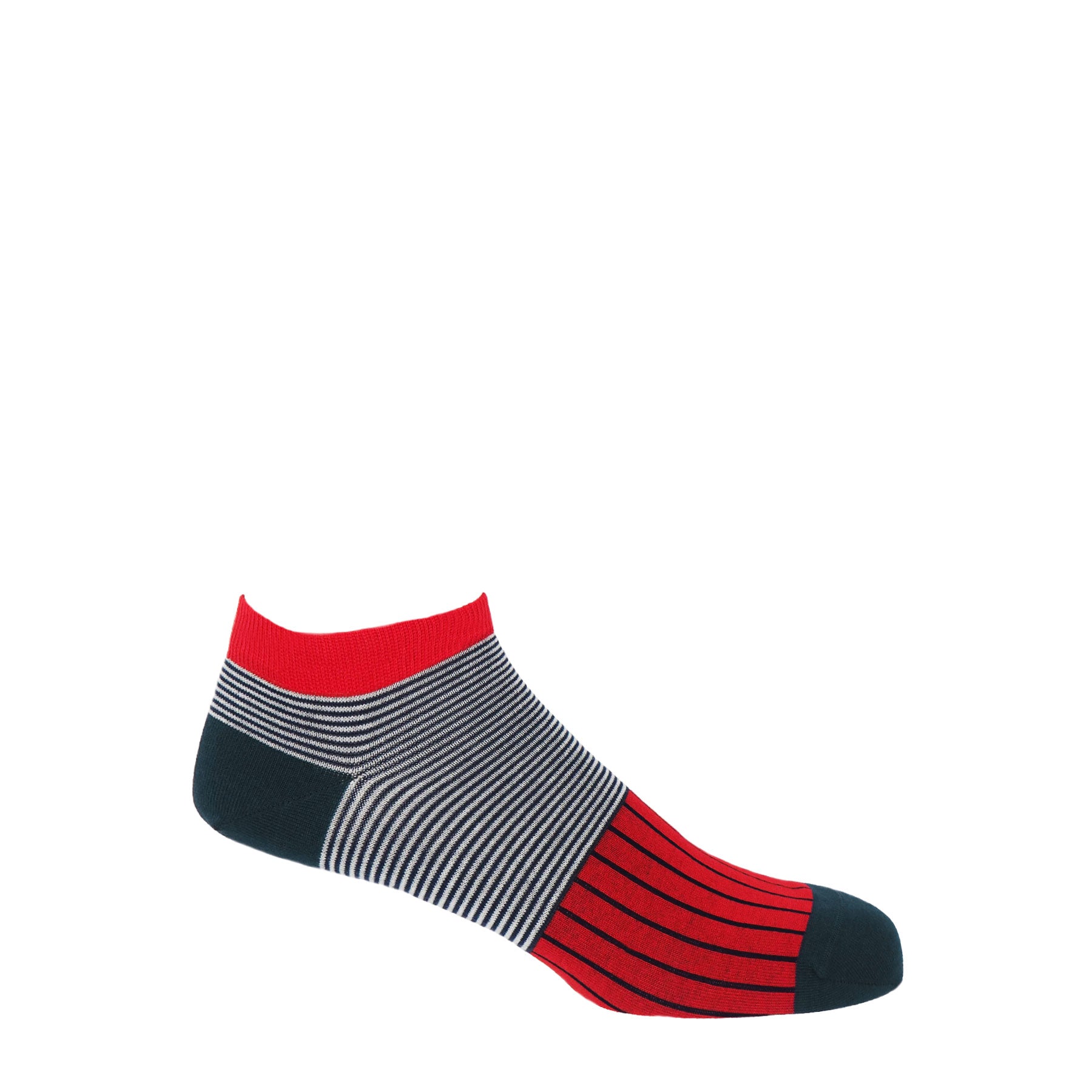 Oxford Stripe Men's Trainer Socks - Scarlet by Peper Harow