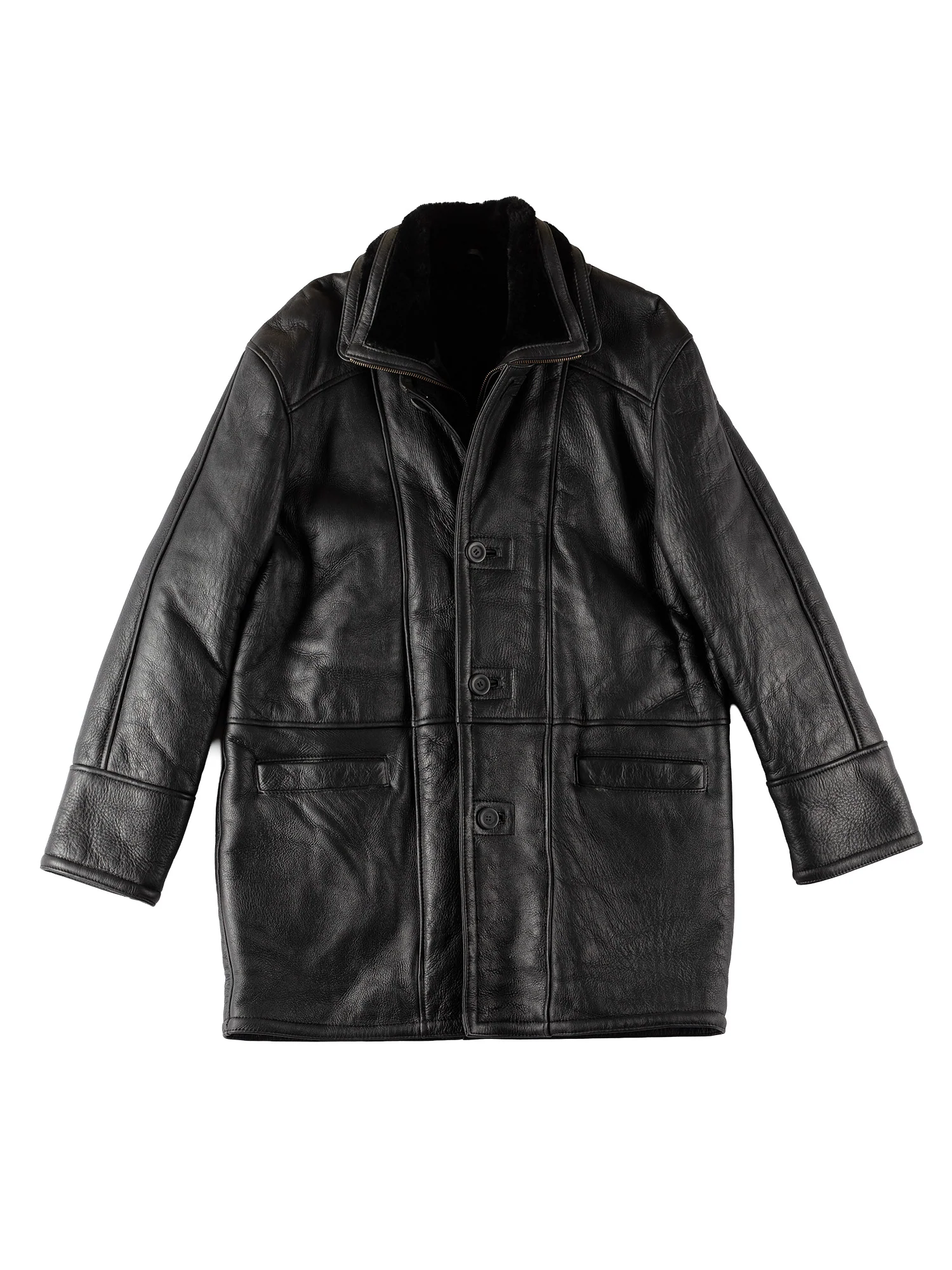 Vintage 80's Men Sheepskin Coat in Black by Northern Grip