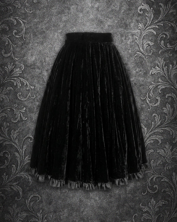 Vintage 80s 90s Victorian Revival Black Velvet Circle Skirt by KATAKOMB